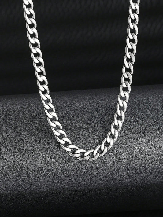 1 Pc 40CM Classic Punk Silver Stainless Steel Cuba Chain Necklace for Children Party Jewelry Gift