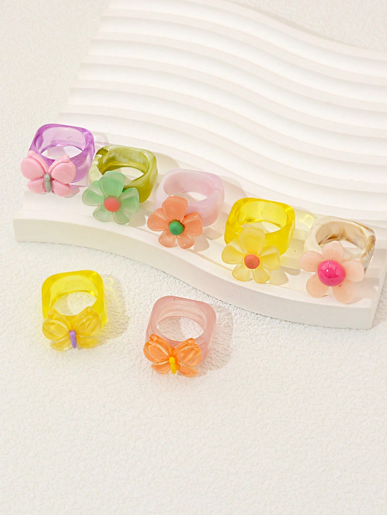 7pcs Girls Butterfly & Flower Decor Cute Ring For Daily Decoration