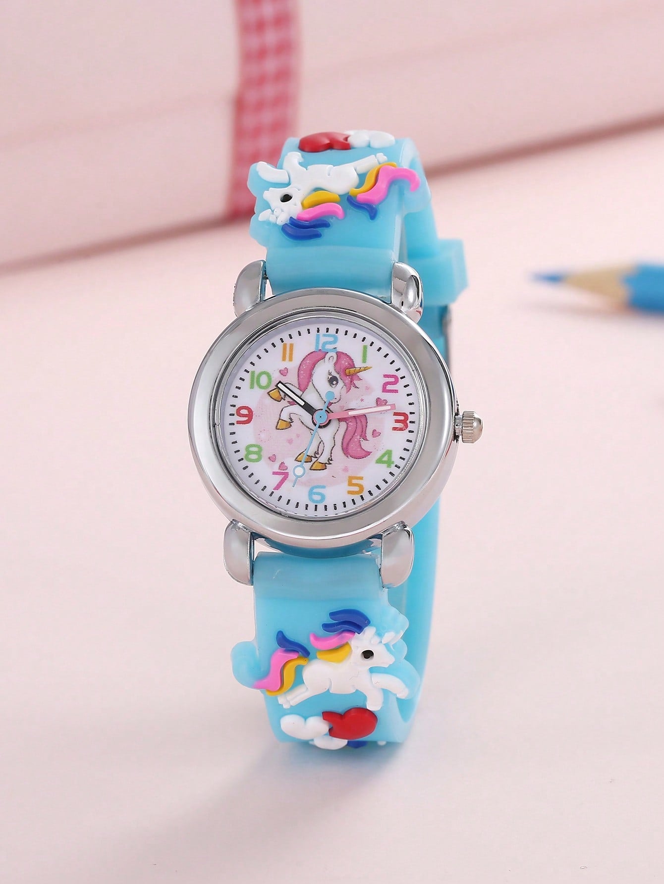 1pc Kids Unicorn Decor Silicone Strap Fashionable Round Dial Quartz Watch For Daily Decoration