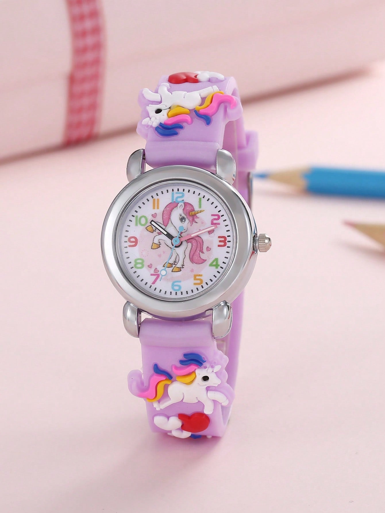 1pc Kids Unicorn Decor Silicone Strap Fashionable Round Dial Quartz Watch For Daily Decoration