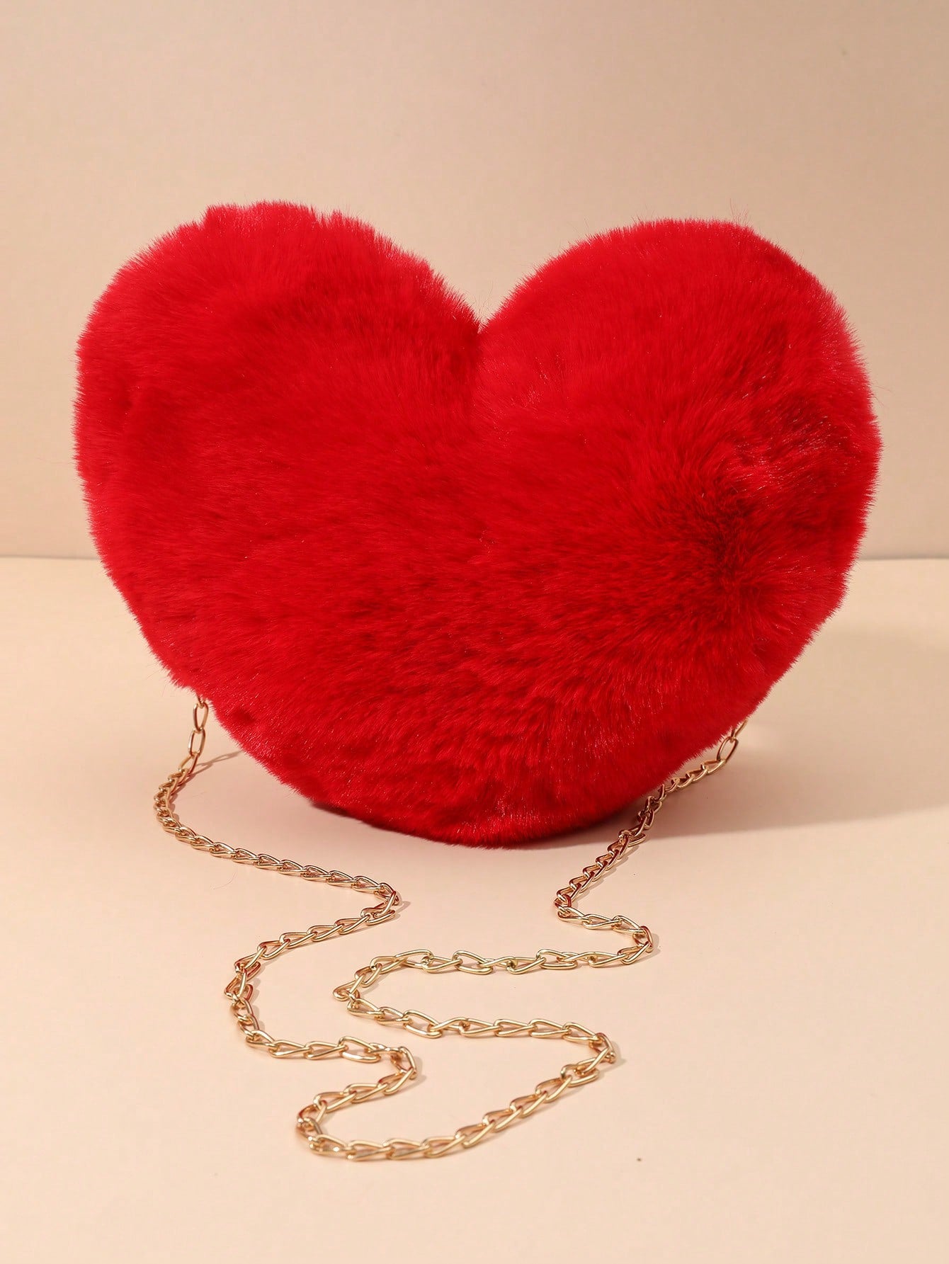 Girls Fuzzy Heart Design Chain Pink Novelty Bag