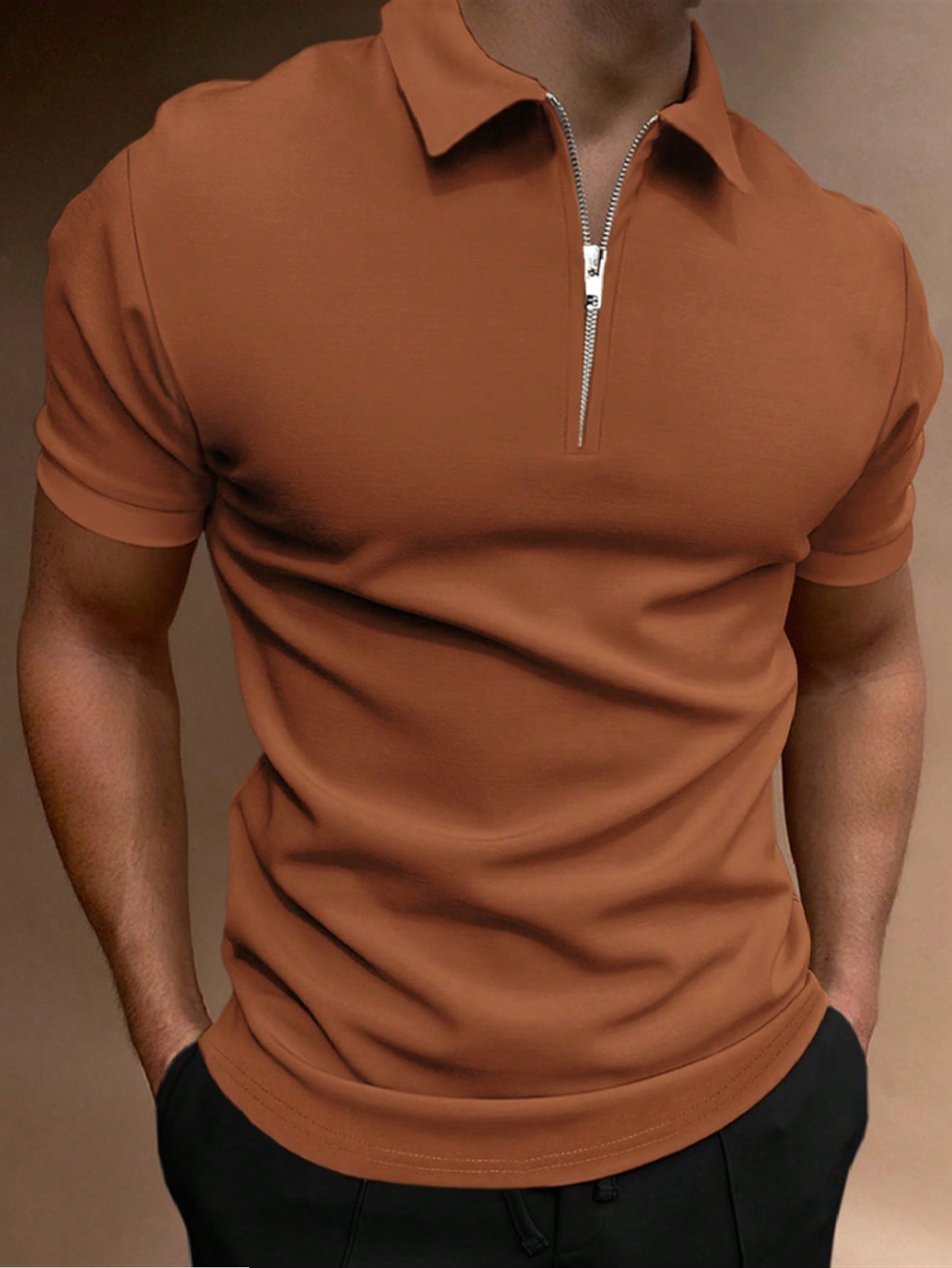 Men Quarter Zipper Polo Shirt