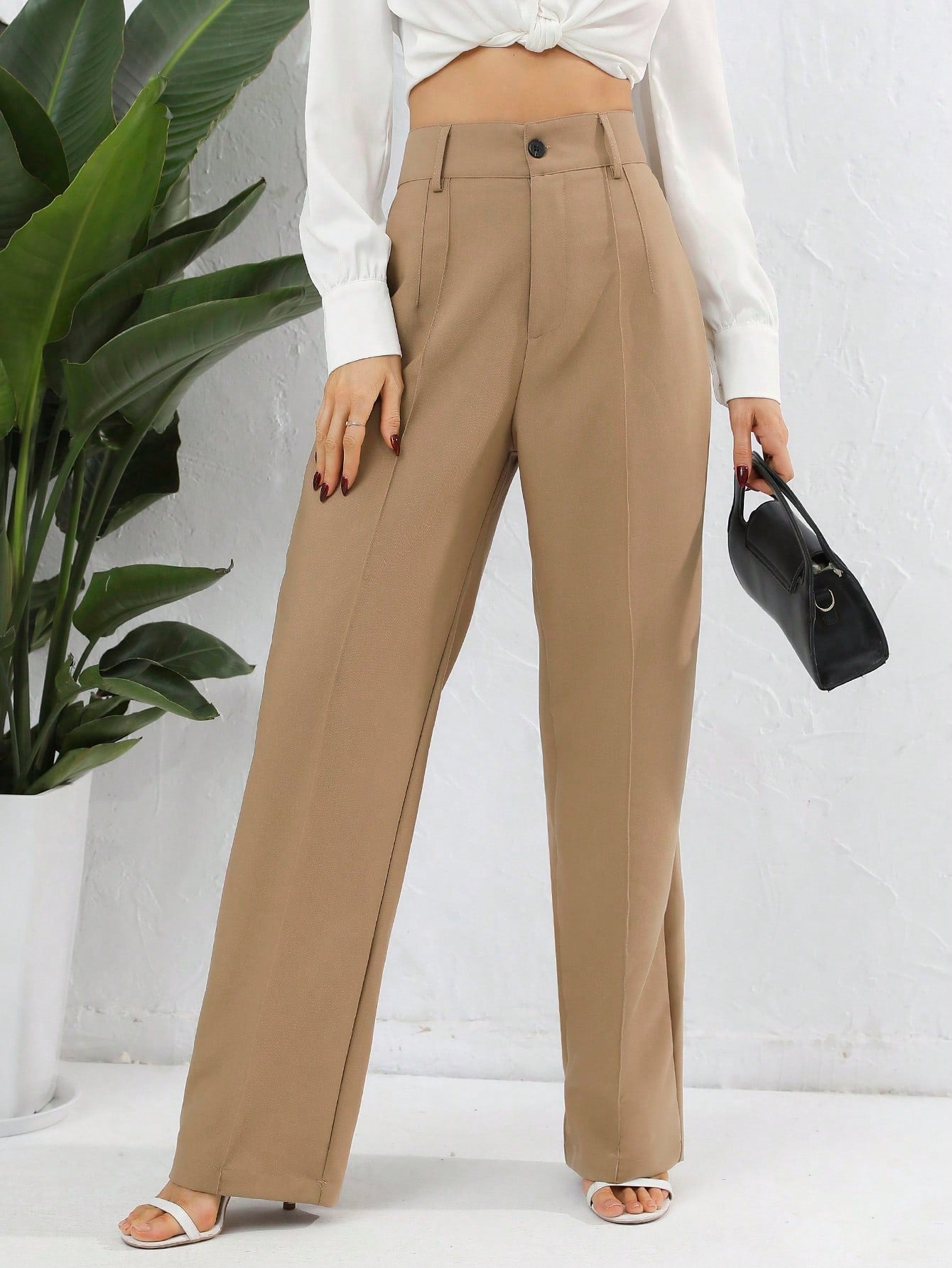 Women's Solid Color Pleated Long Pants