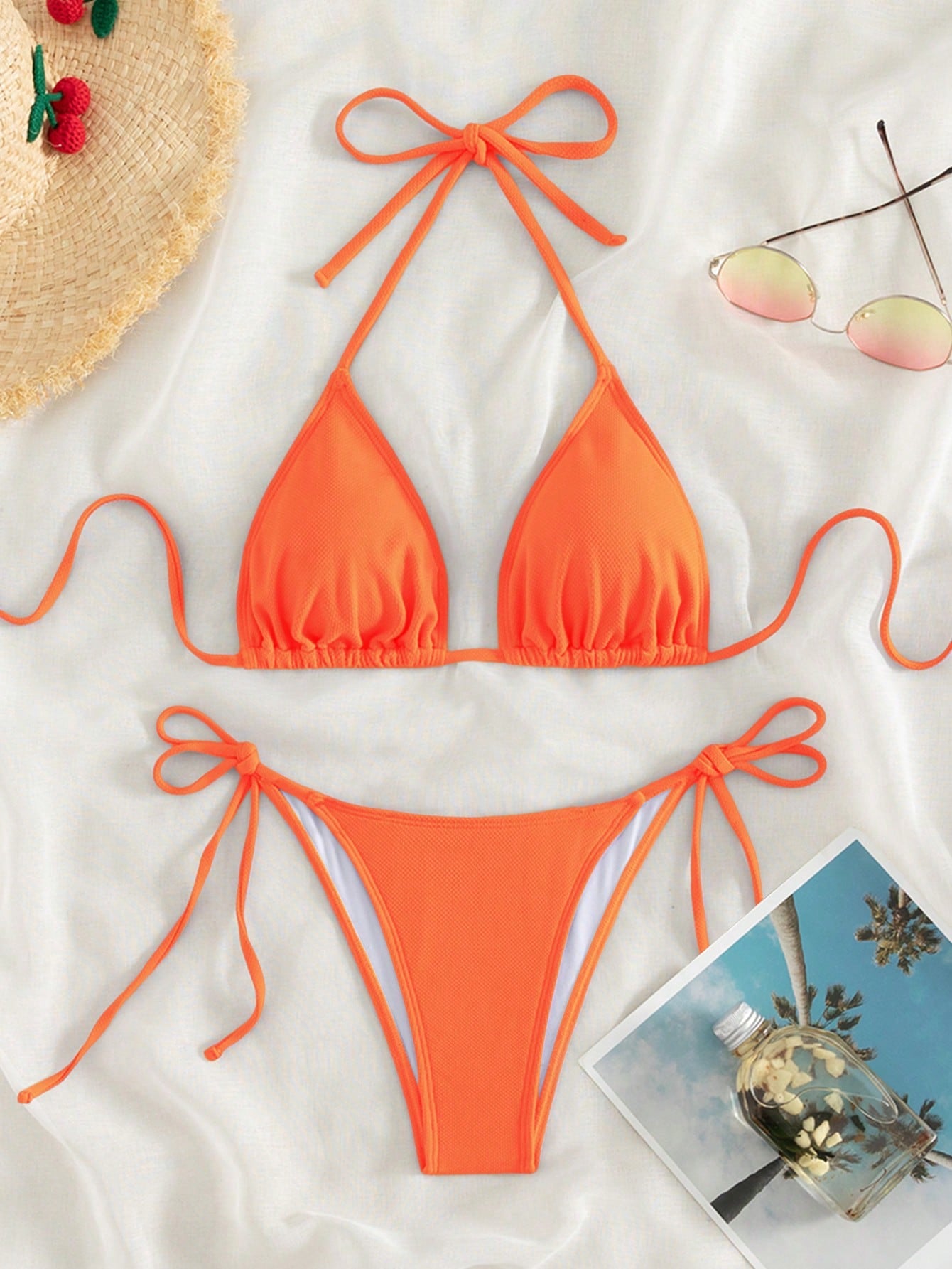 Swim Summer Beach Halter Triangle Tie Side Bikini Set