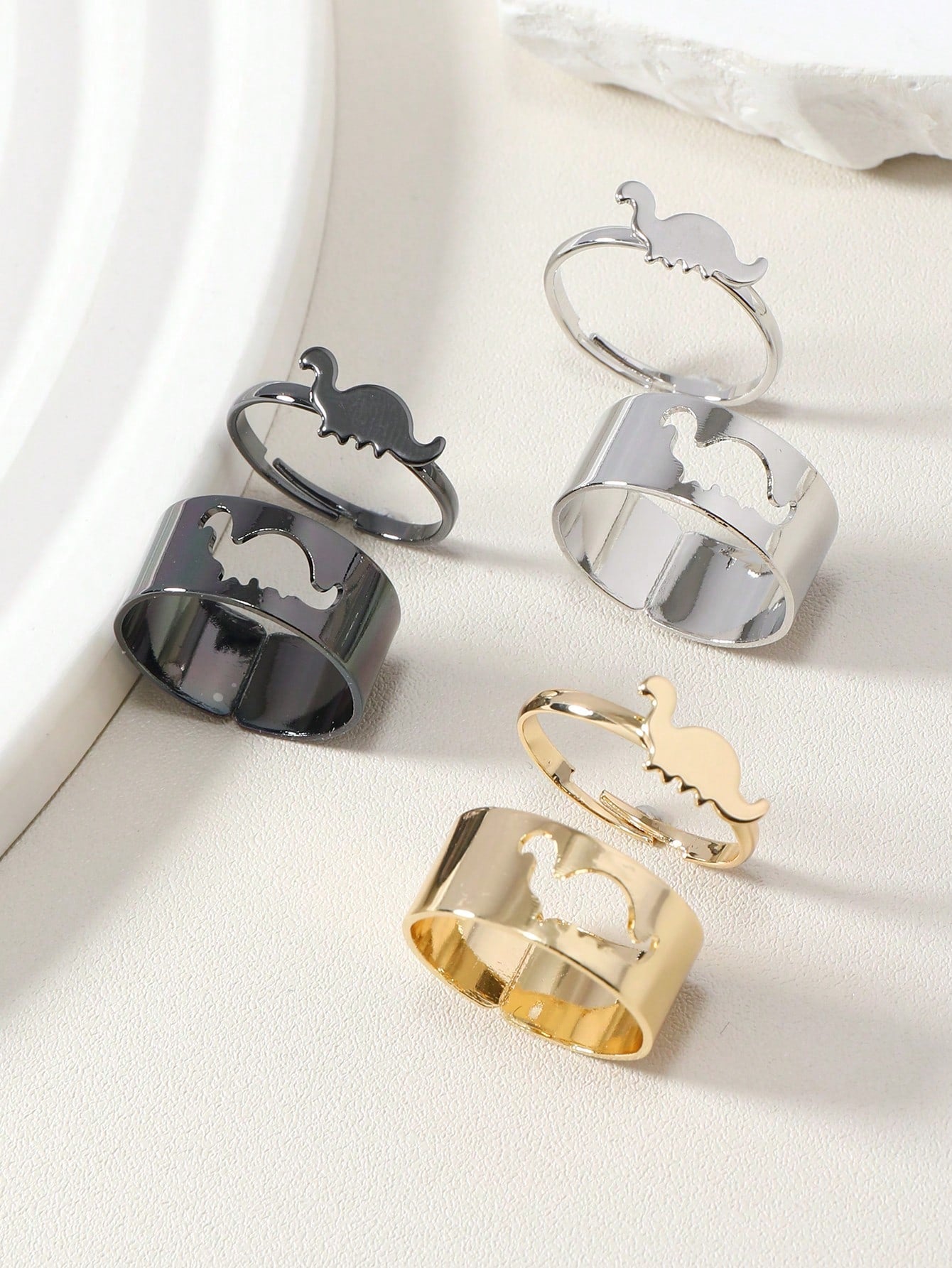 6pcs Girls Dinosaur Decor Fashionable Cuff Ring For Daily Decoration