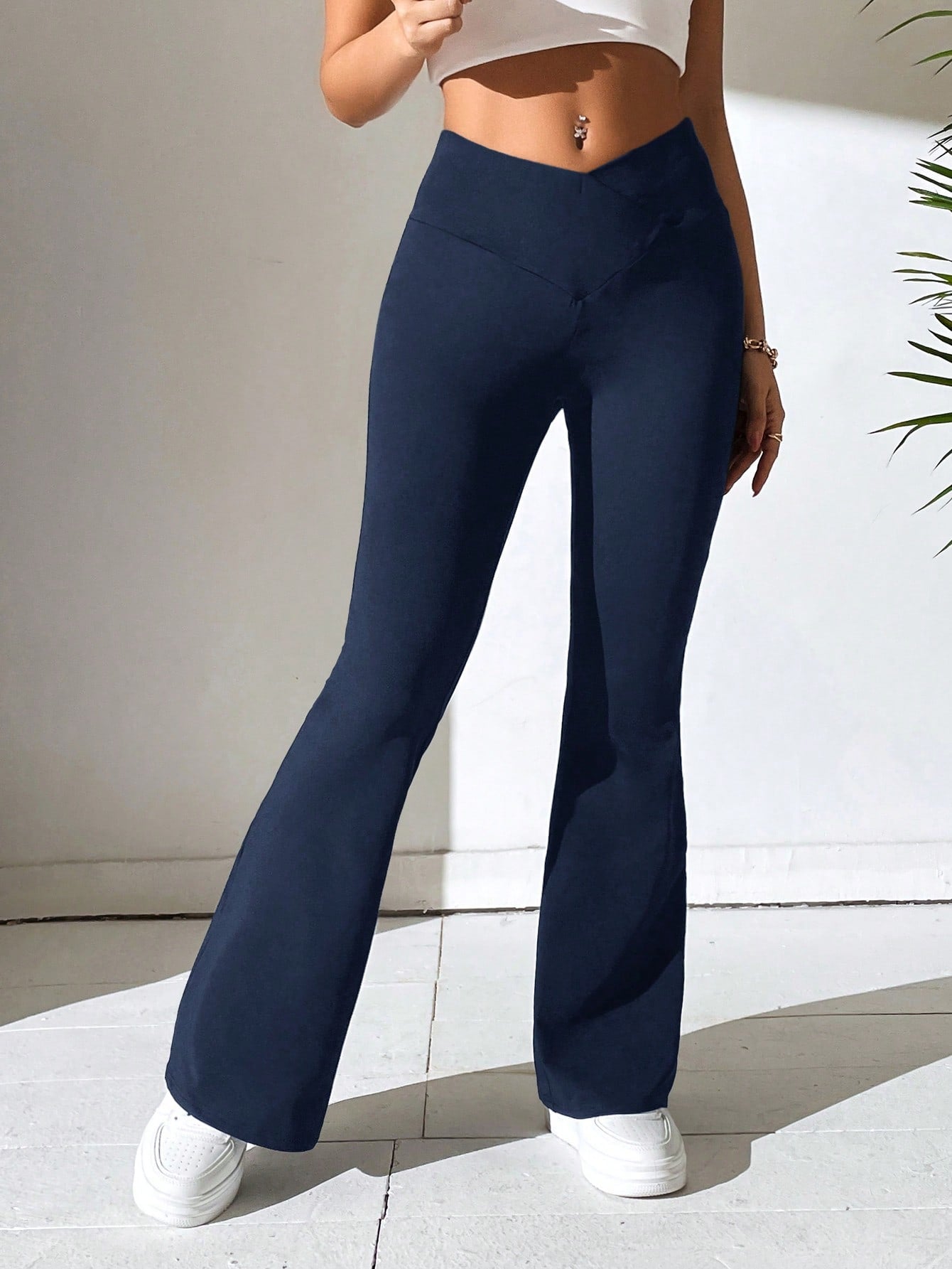 Solid Flare Leg Black Pants