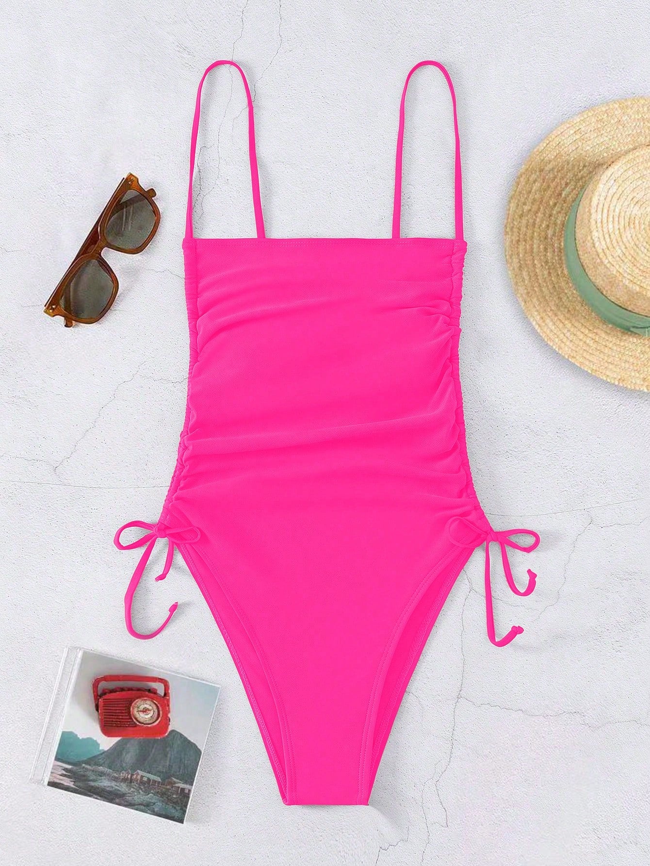 Swim Summer Beach Drawstring Side One-Piece Swimsuit Bathing Suit