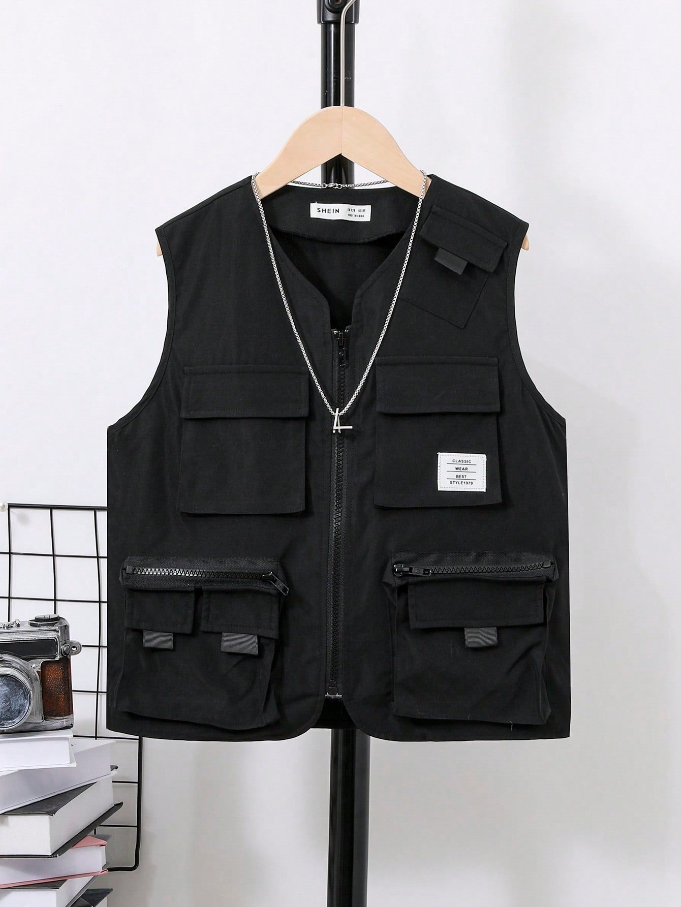 Tween Boy Street Style Utility Vest Jacket With 3d Pocket And Woven Fabric For Summer