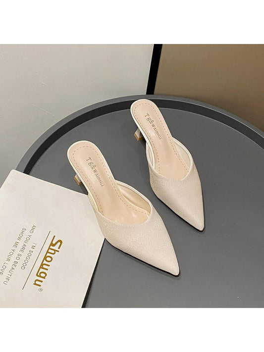 Women Point Toe Pyramid Heeled Pumps, Elegant Outdoor Mule Pumps