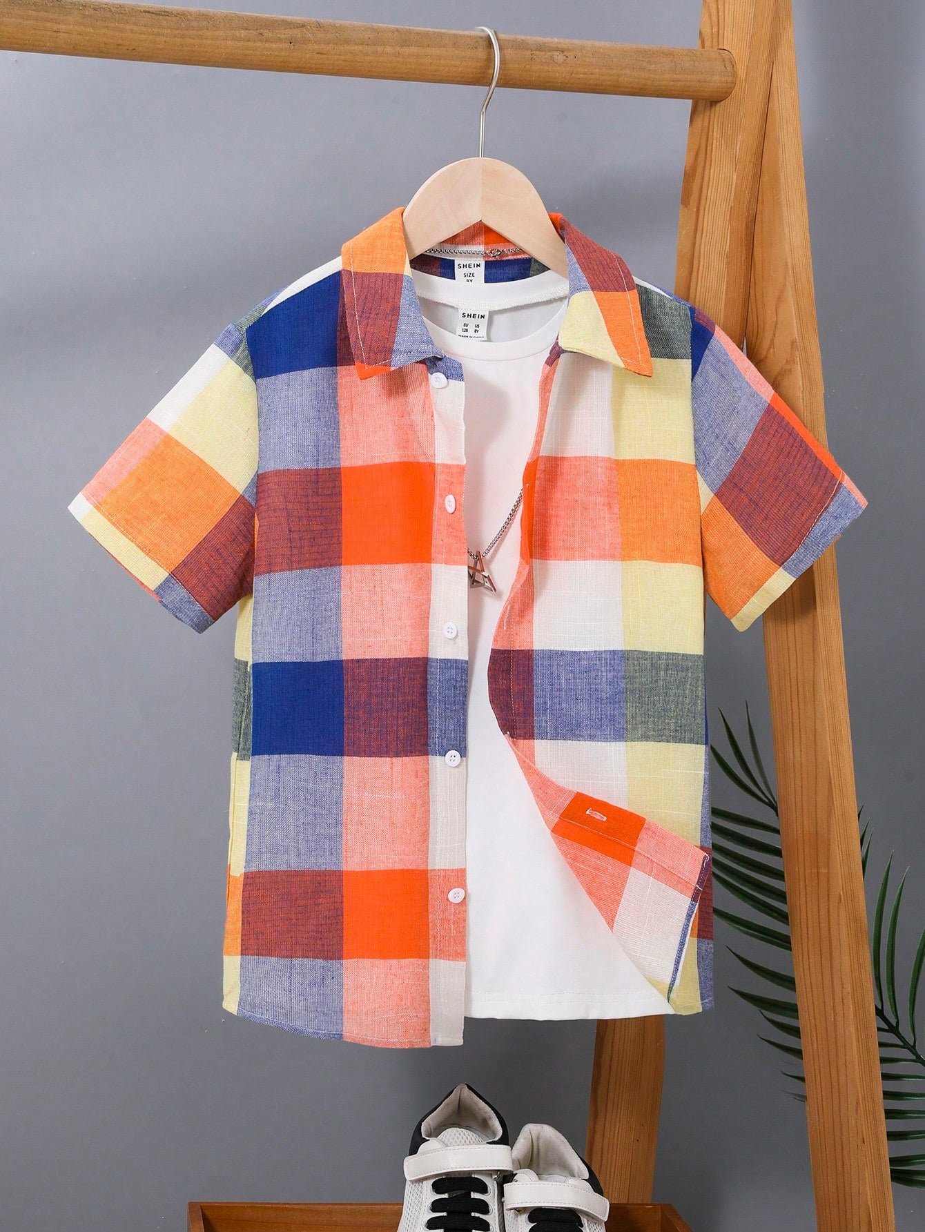 Tween Boy Colorful Checked & Printed Button-Down Shirt Without T-Shirt