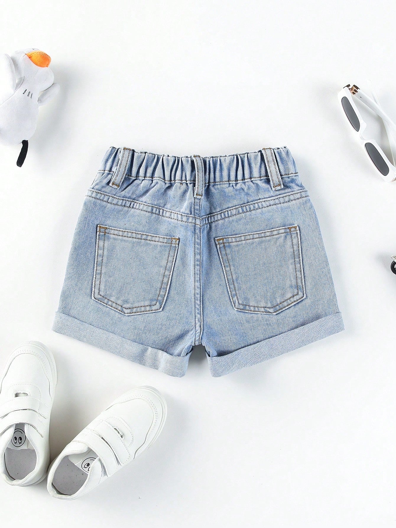 Young Girl Ripped Roll Up Hem Denim Shorts