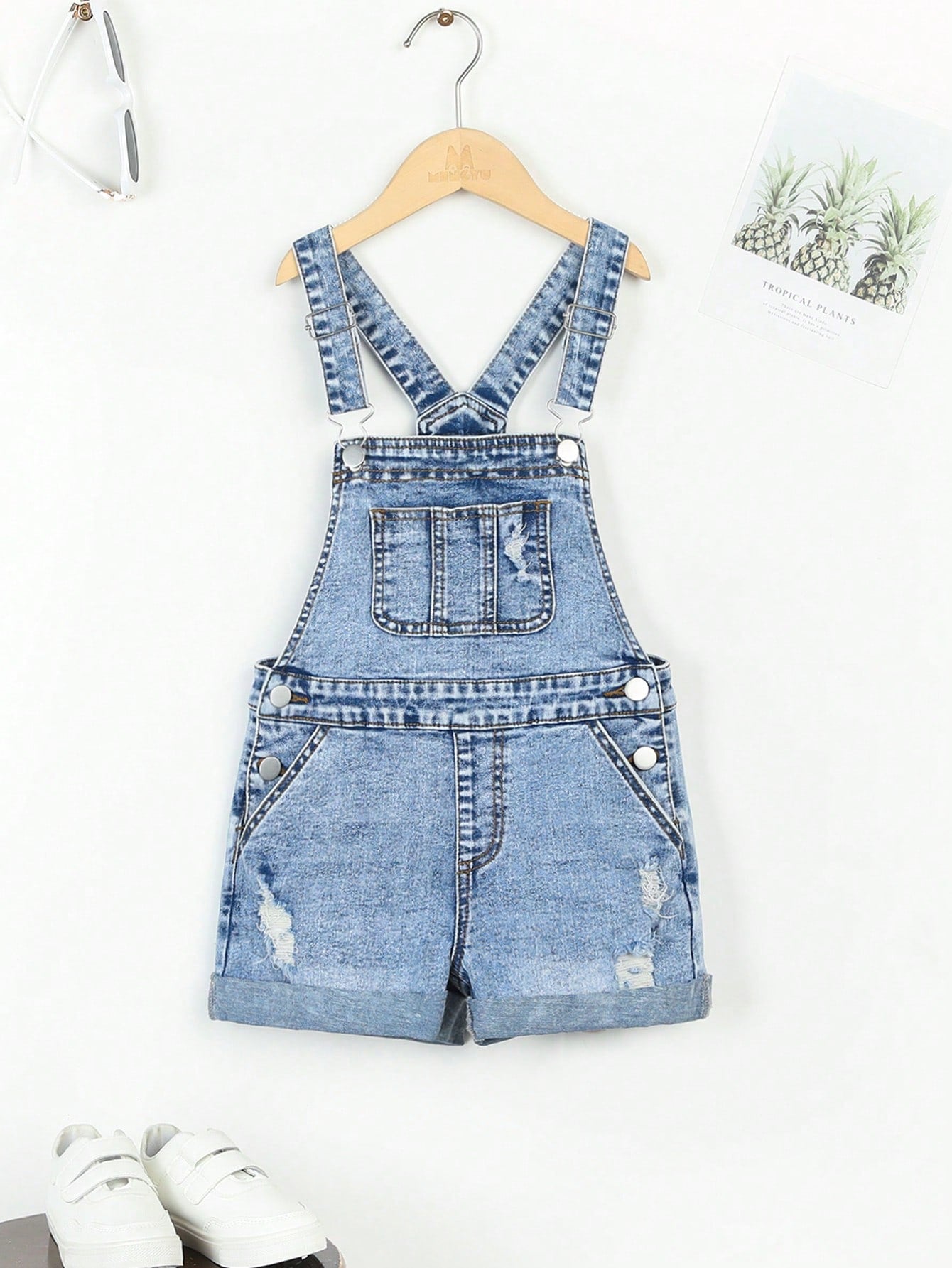 Tween Girl Summer Casual Distressed Denim Overalls