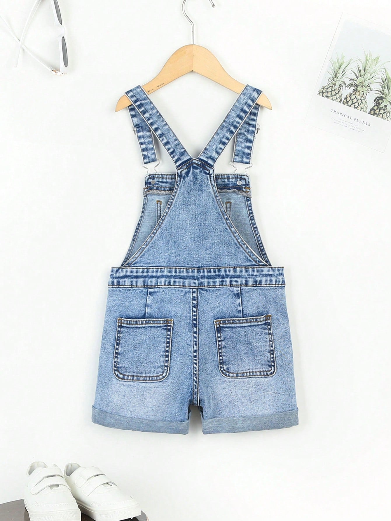 Tween Girl Ripped Roll Up Hem Overall Romper