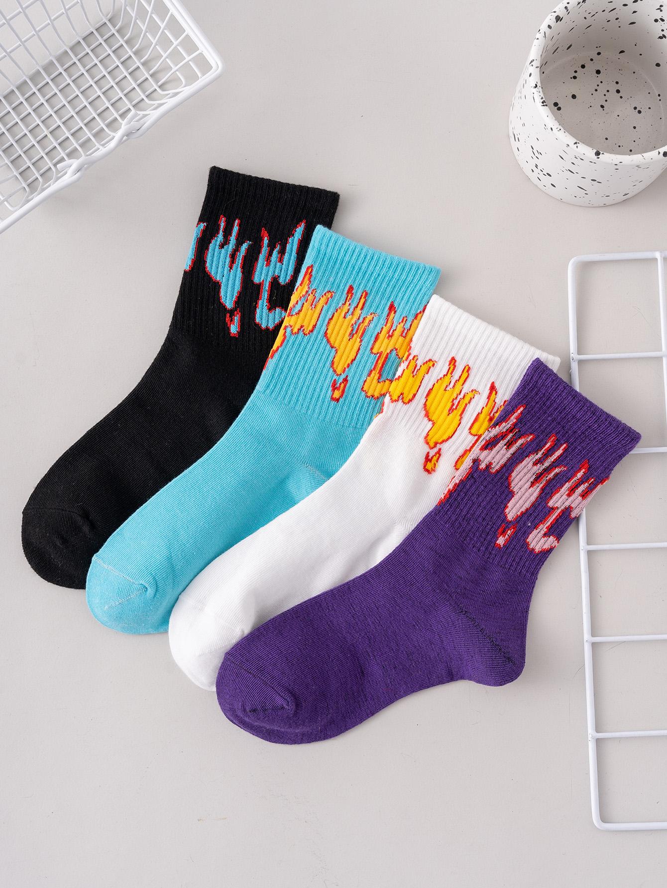 4pairs Toddler Kids Flame Pattern Socks