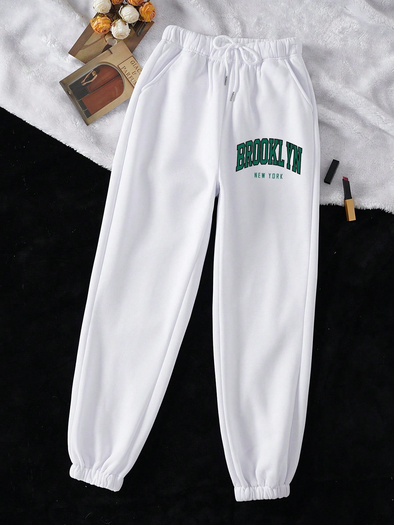 Qutie Letter Graphic Drawstring Waist Sweatpants