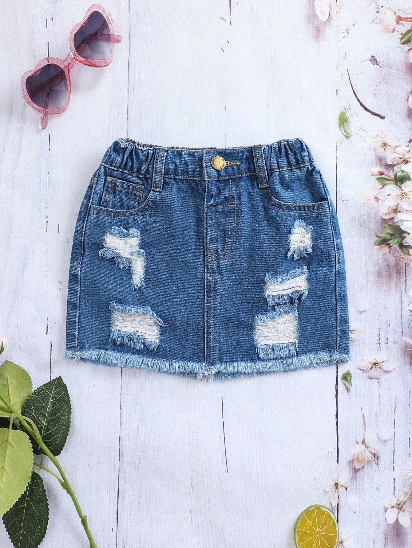 Young Girl Toddler Girls Ripped Raw Hem Denim Skirt