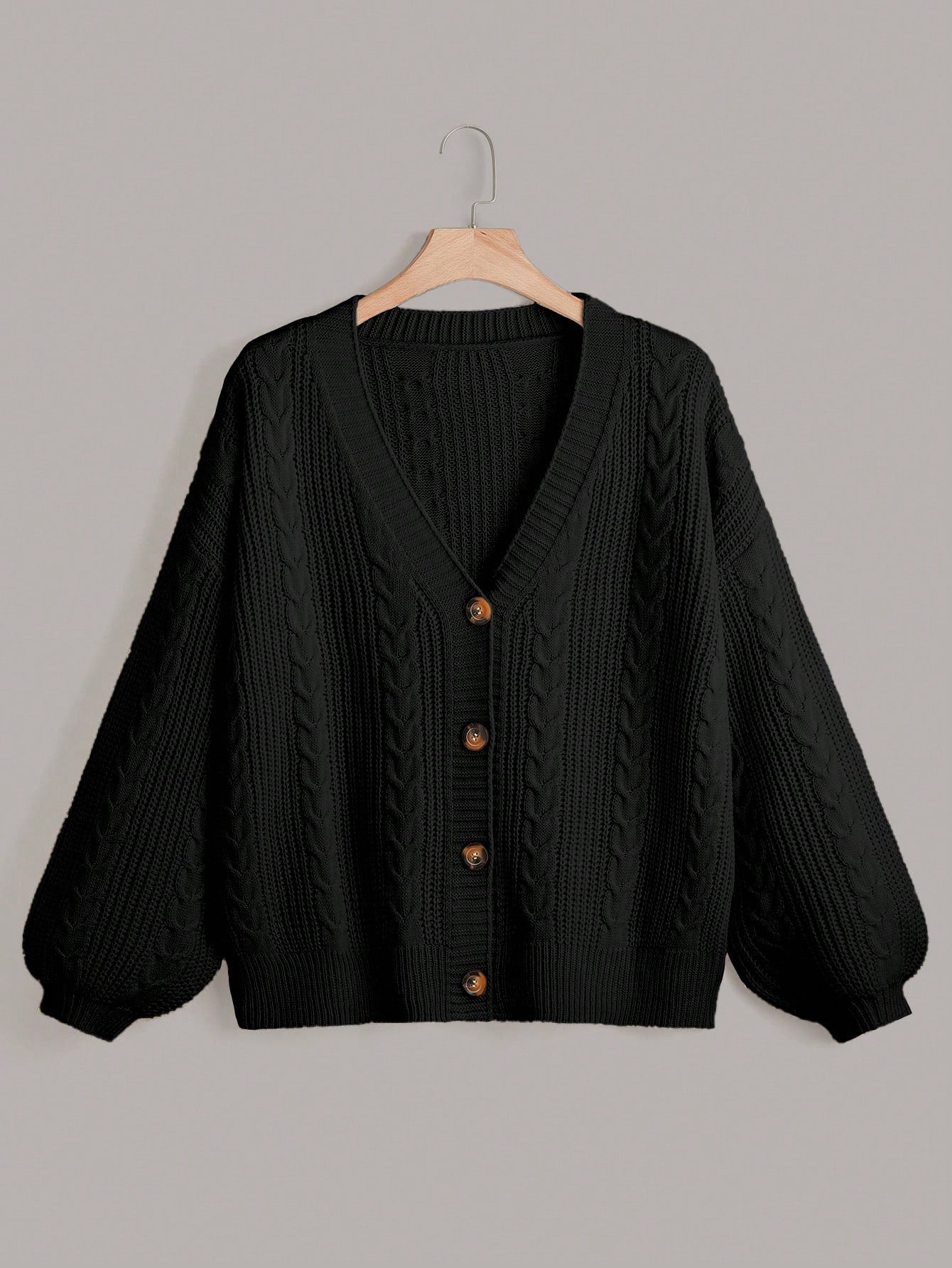 Plus Cable Knit Drop Shoulder Cardigan