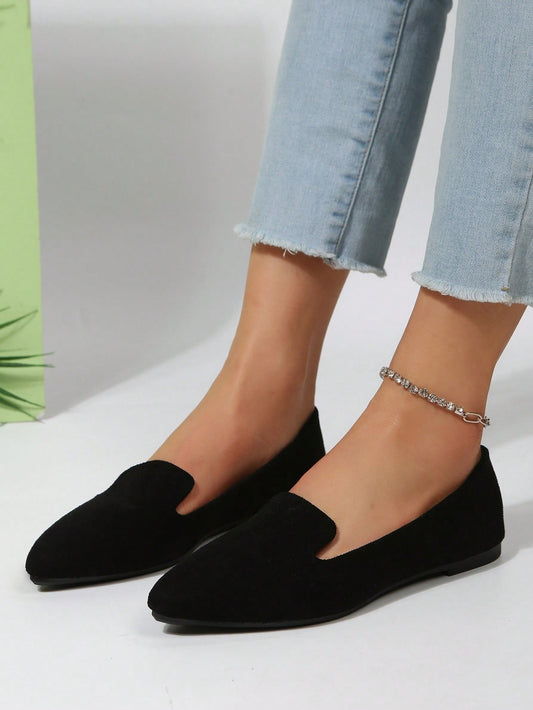 Elegant Flat Loafers For Women, Faux Suede Slip-on Flats