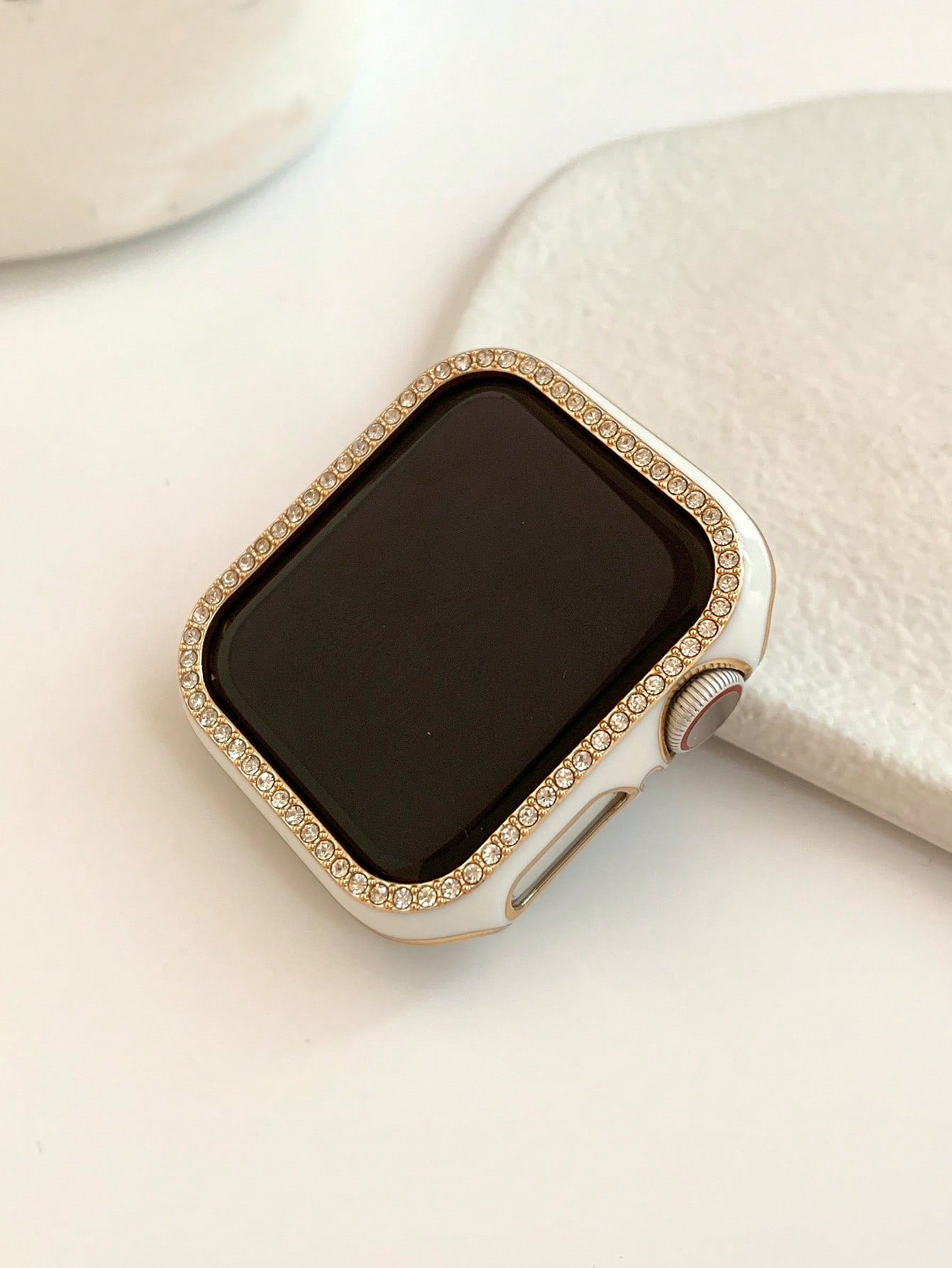 Half Plastic Case Compatible With Apple Watch Series 8 7 6 SE 5 4 3 2 Glossy PC Cubic Zirconia Frame Laser Engraving Bumper Cover Compatible With Apple Watch Gift For Birthday/Valentines/Easter/Boy/Girlfriends
