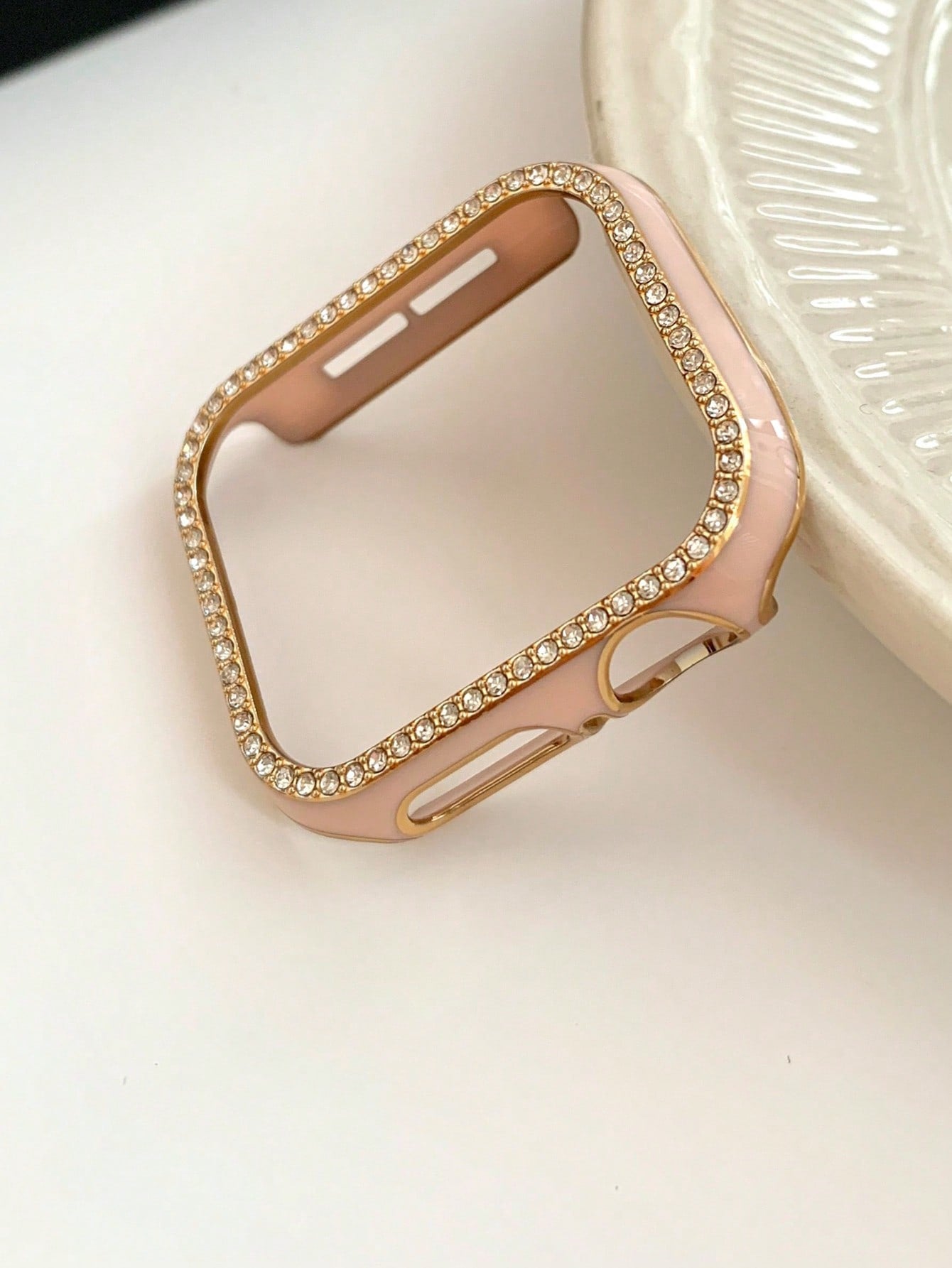 Half Plastic Case Compatible With Apple Watch Series 8 7 6 SE 5 4 3 2 Glossy PC Cubic Zirconia Frame Laser Engraving Bumper Cover Compatible With Apple Watch Gift For Birthday/Valentines/Easter/Boy/Girlfriends
