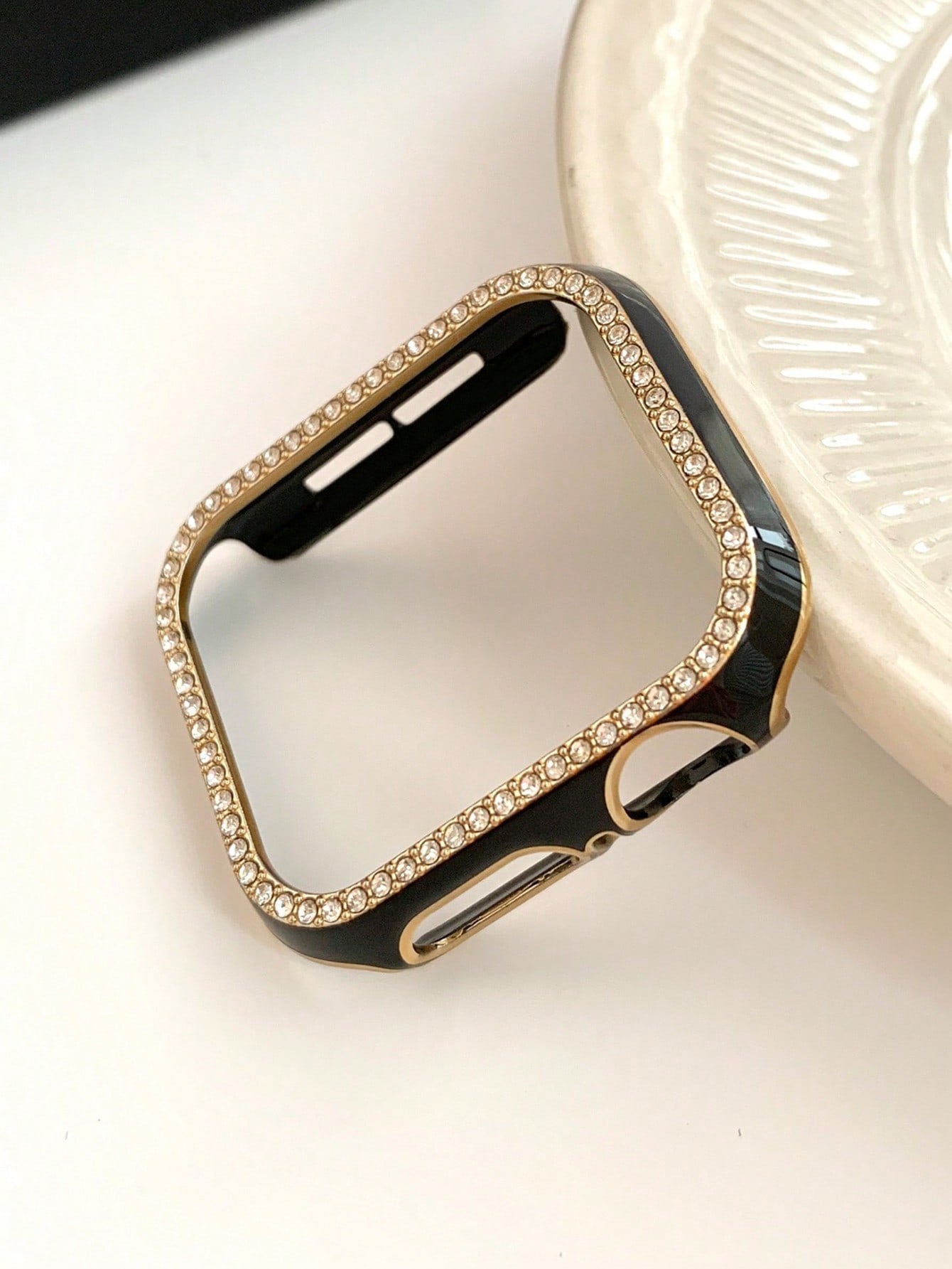 Half Plastic Case Compatible With Apple Watch Series 8 7 6 SE 5 4 3 2 Glossy PC Cubic Zirconia Frame Laser Engraving Bumper Cover Compatible With Apple Watch Gift For Birthday/Valentines/Easter/Boy/Girlfriends