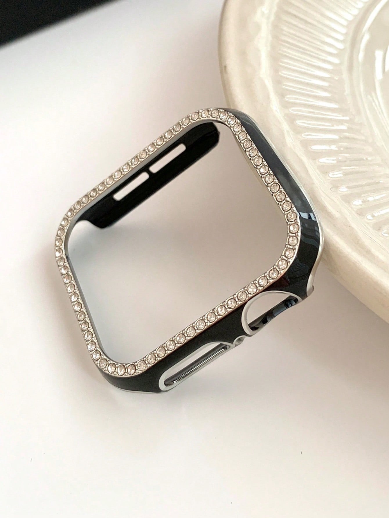 Half Plastic Case Compatible With Apple Watch Series 8 7 6 SE 5 4 3 2 Glossy PC Cubic Zirconia Frame Laser Engraving Bumper Cover Compatible With Apple Watch Gift For Birthday/Valentines/Easter/Boy/Girlfriends
