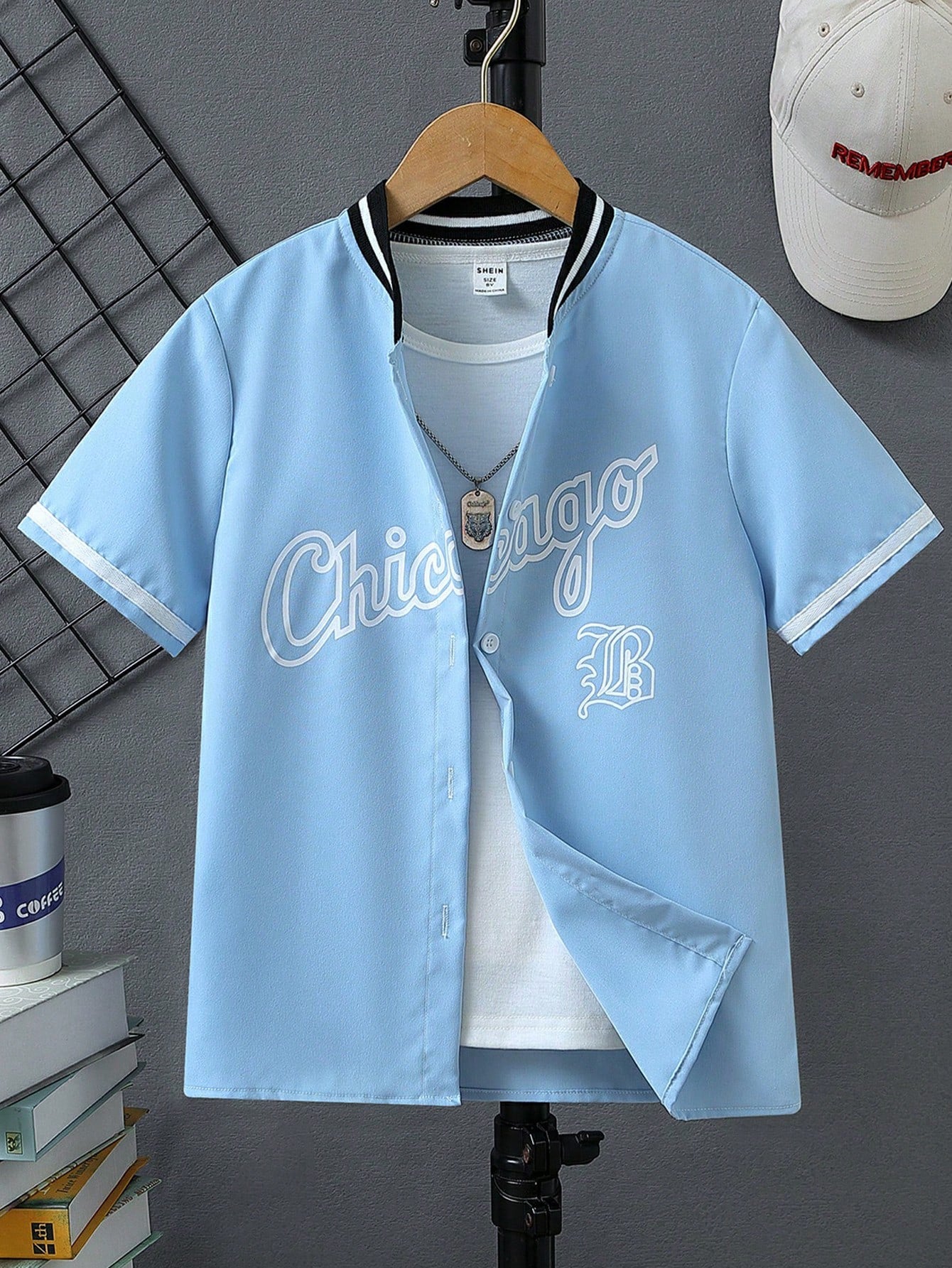 Tween Boy Letter Graphic Baseball Collar Shirt Without Tee