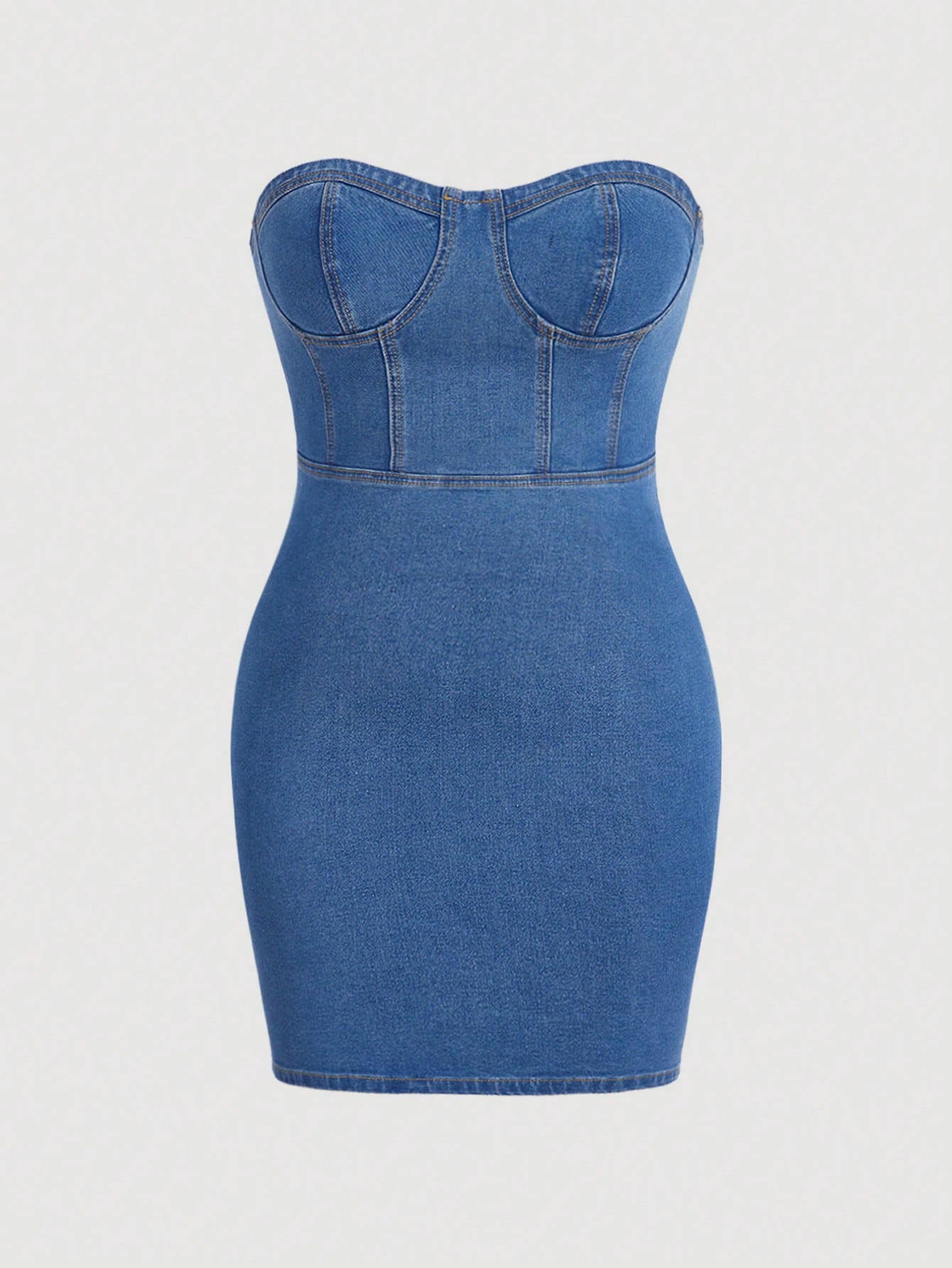 Plus Bustier Tube Denim Dress