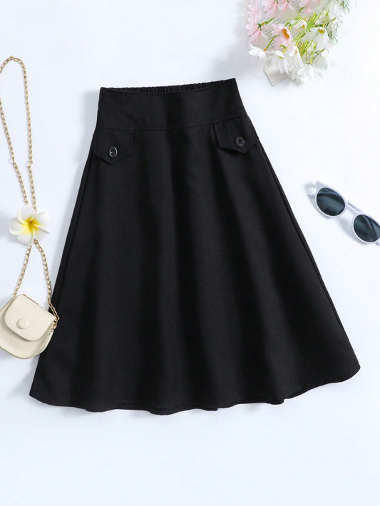 Tween Girl Casual And Elegant A-Line Knee-Length Skirt, Suitable For Summer, Autumn, Back To School Season, Graduation Ceremony And Performance On Stage