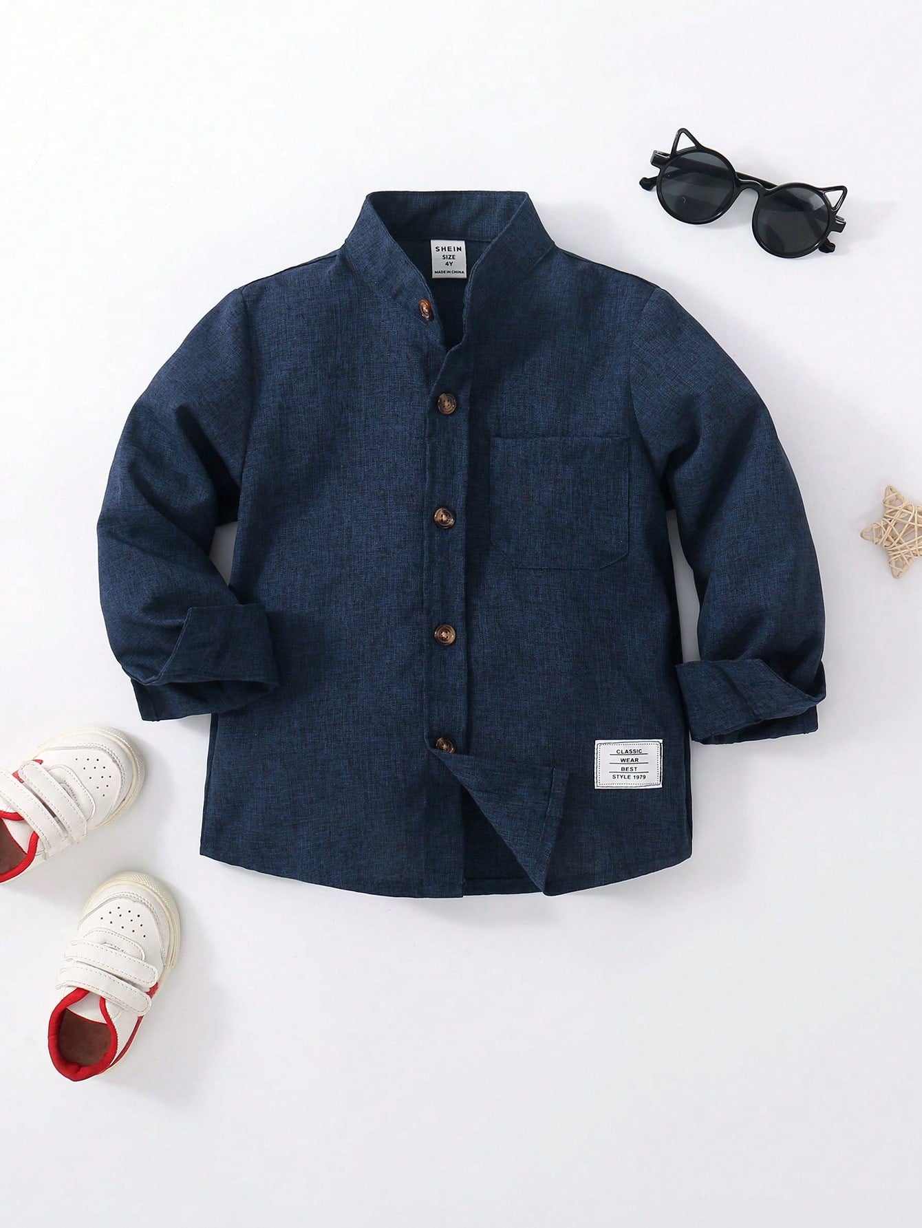 Young Boy Letter Patched Detail Pocket Front Shirt