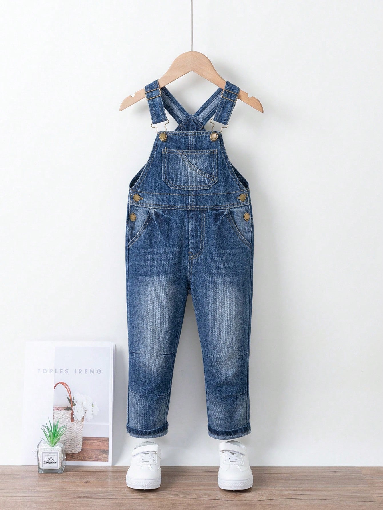 Young Boy Slant Pocket Denim Overalls Without Tee