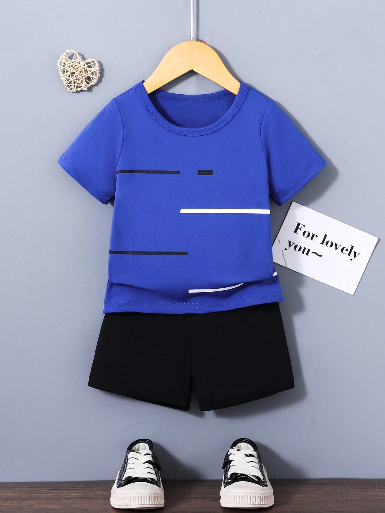 Young Boy Striped Round Neck Short Sleeve T-Shirt And Shorts Set