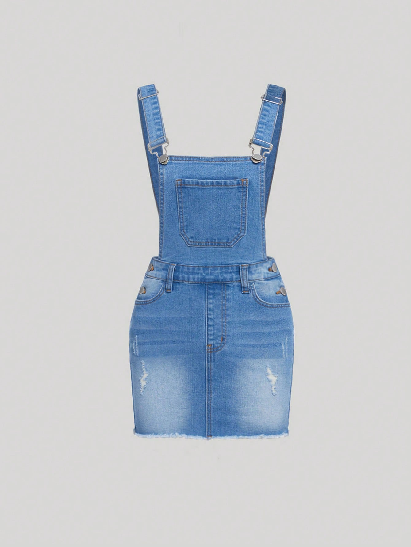 Teen Girls Raw Hem Overall Denim Dress Without Tee