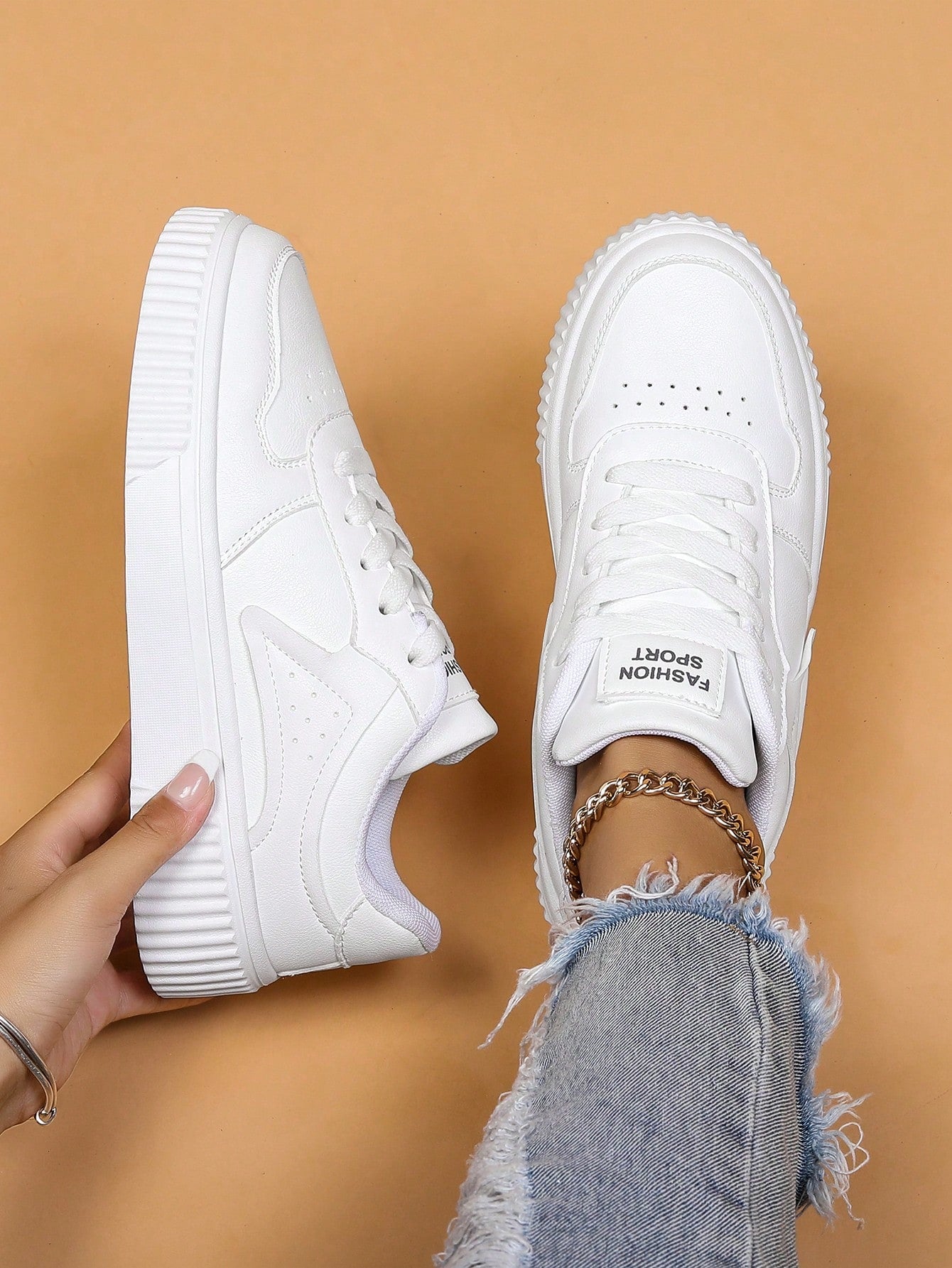 Ladies' Lace-Up Casual Sneakers, Sports Shoes, Skate Shoes, Lightweight, Street Style, Simple Fashionable Flat Shoes