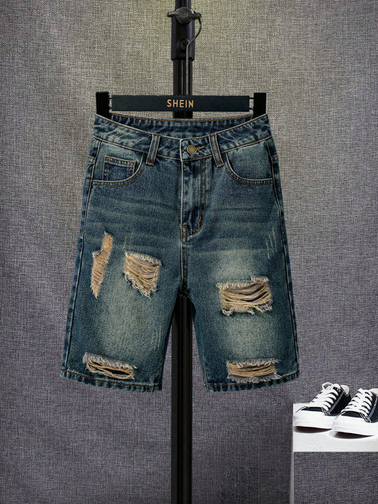 Tween Boy Ripped Frayed Bleach Wash Denim Shorts