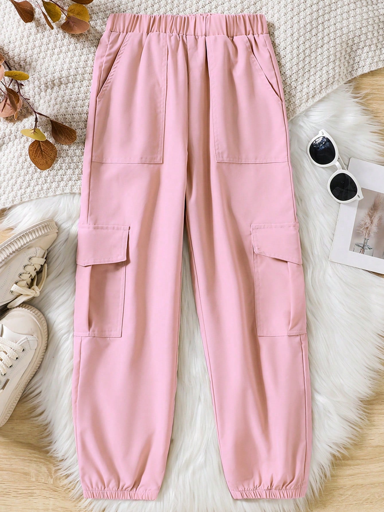 Tween Girl Casual Street Style Workwear Jogger Pants With Elastic Cuffs