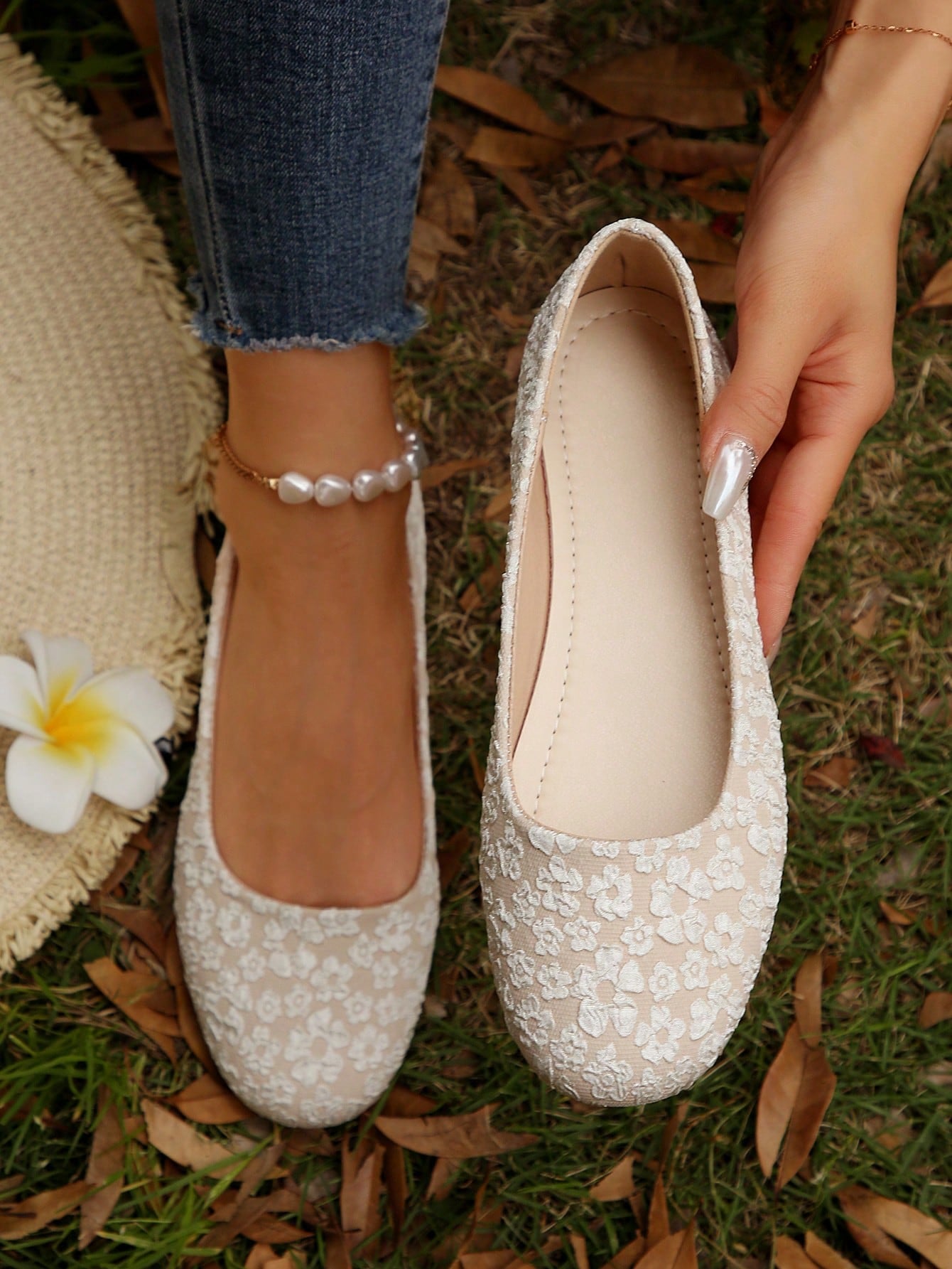 Elegant Ballet Flats For Women, Flower Pattern Slip-on Flats