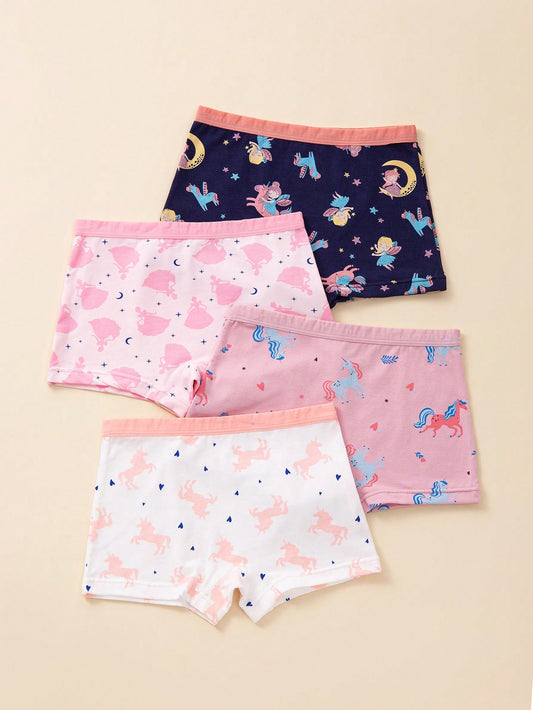 Young Girl 4pcs Cartoon Graphic Shortie Brief