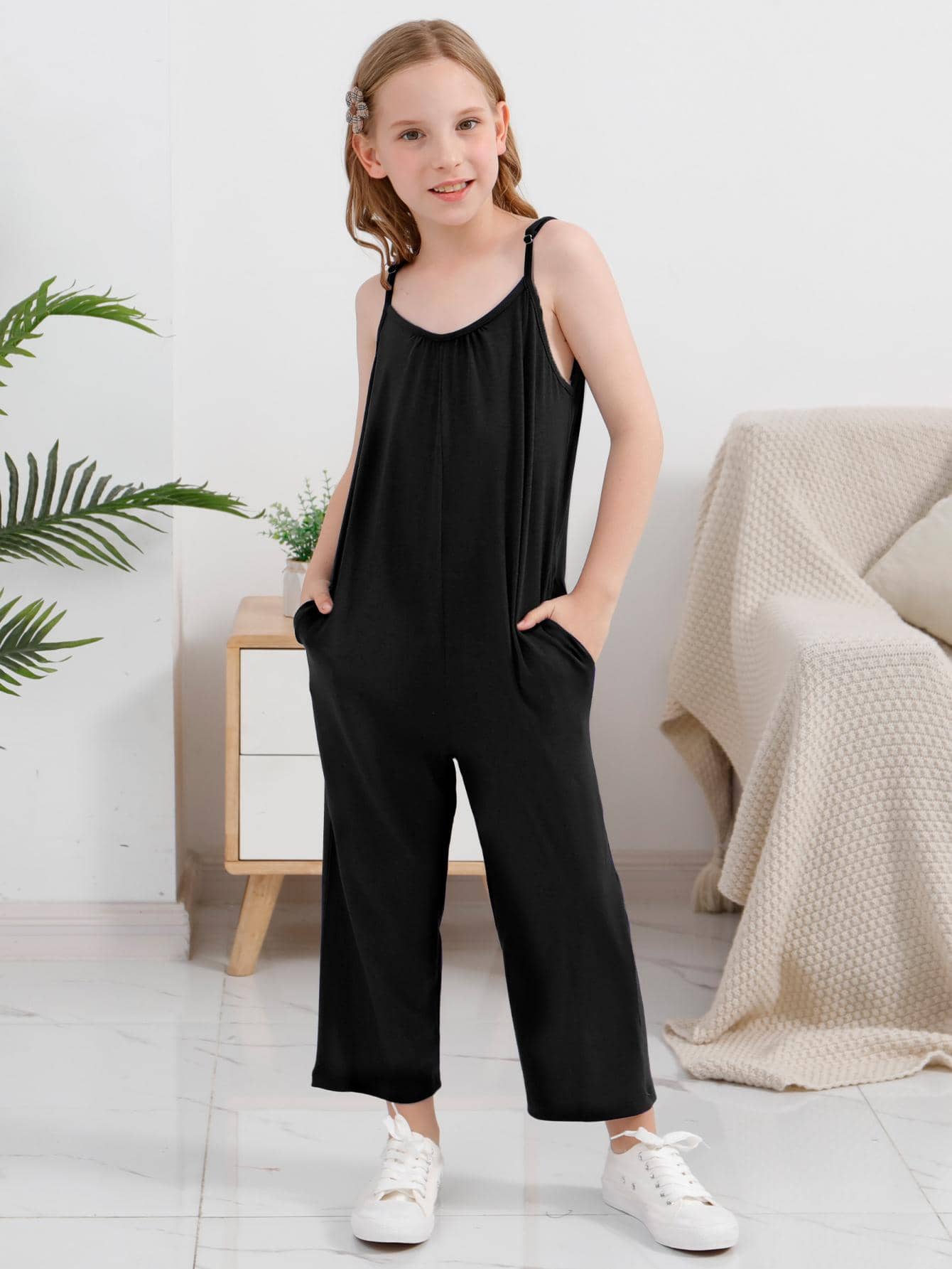 GORLYA Girls' Sleeveless Wide-Leg Jumpsuit For Sports And Leisure, Suitable For Back-To-School Season, School, Outdoor, Shopping, Walking, Or Party