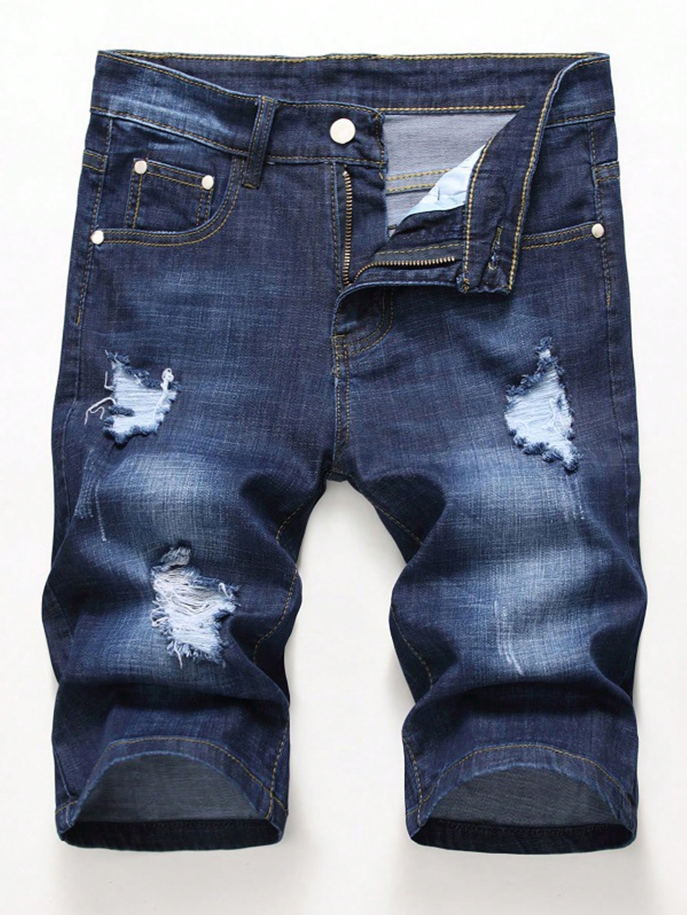 Men Cotton Ripped Denim Shorts