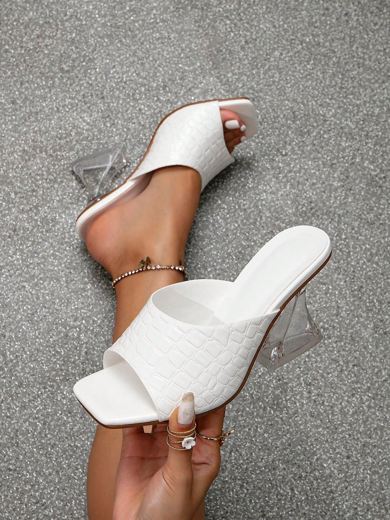 High Heel Mule Sandal With Irregular Gold Heel, Fashionable Summer New Arrival Women's Mule Slippers