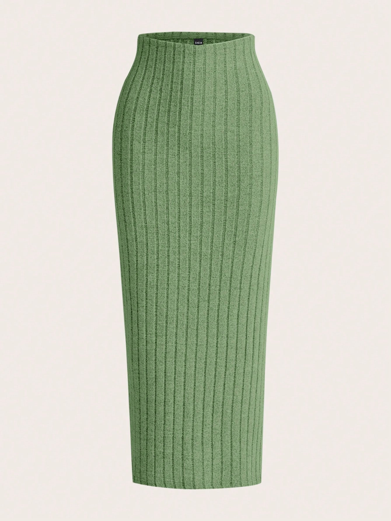 Solid Ribbed Knit Pencil Skirt