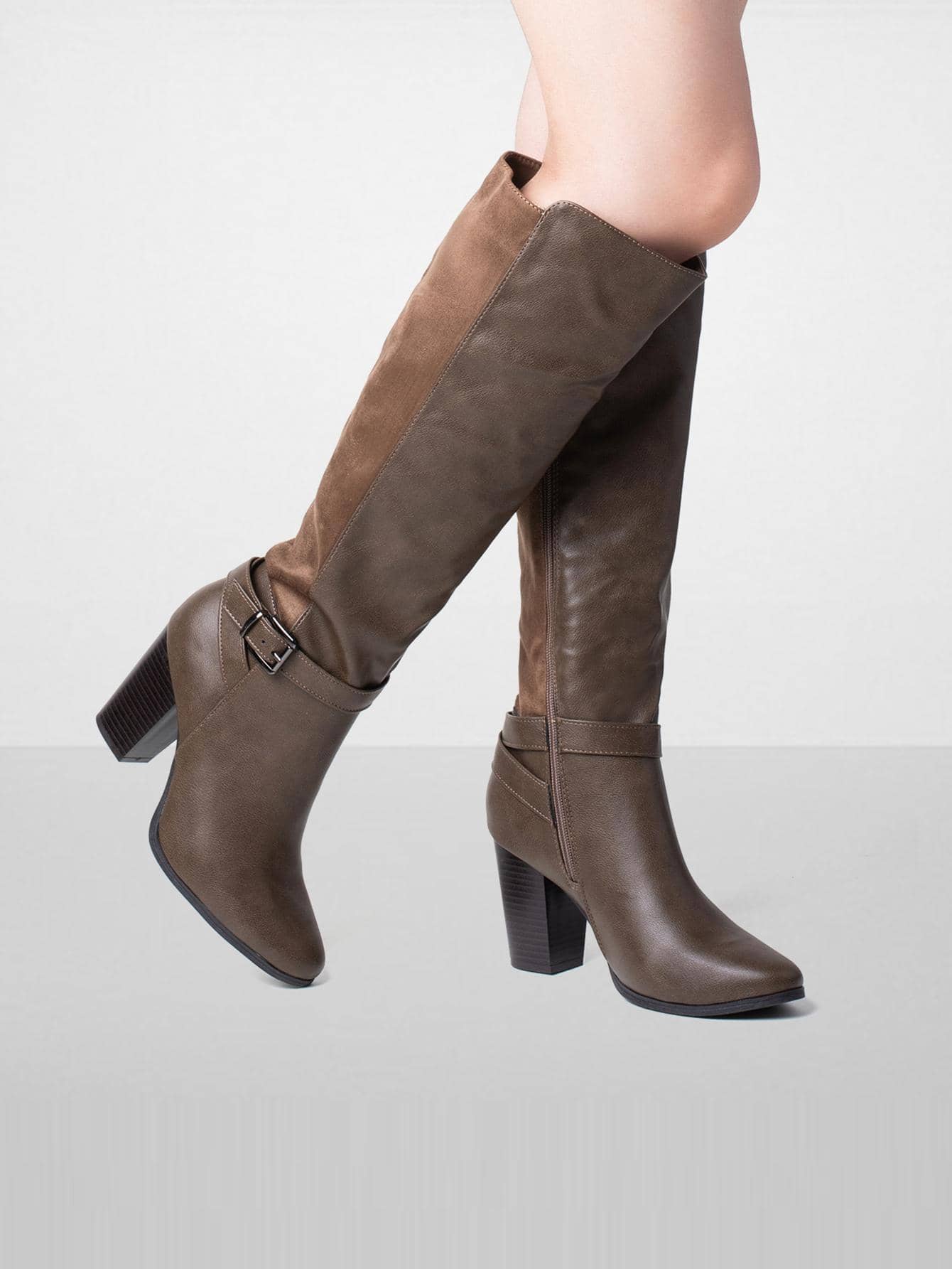 Women Heeled Knee High Boots Zip Up High Chunky Heeled Boots Valentine's Day