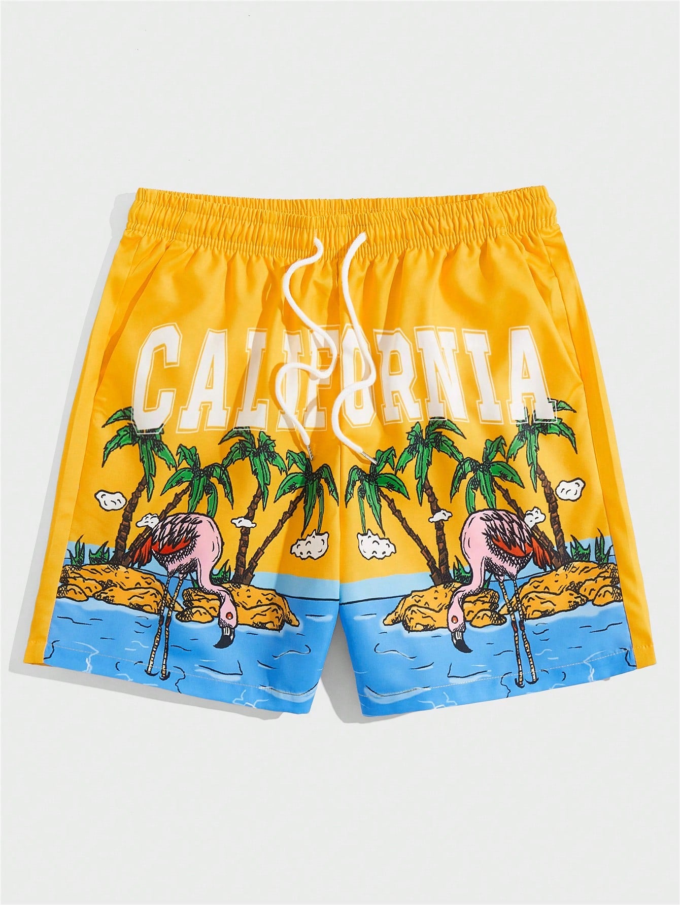 Street Life Men Letter & Palm Tree Print Drawstring Waist Shorts