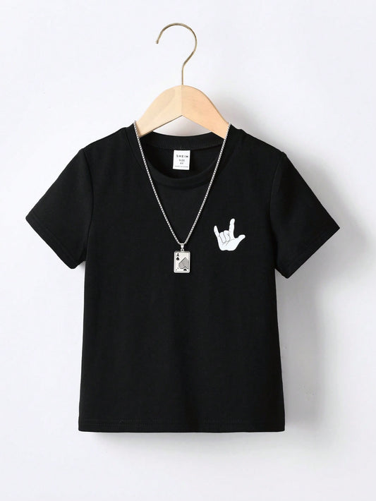 Young Boy Gesture Print Tee Without Necklace