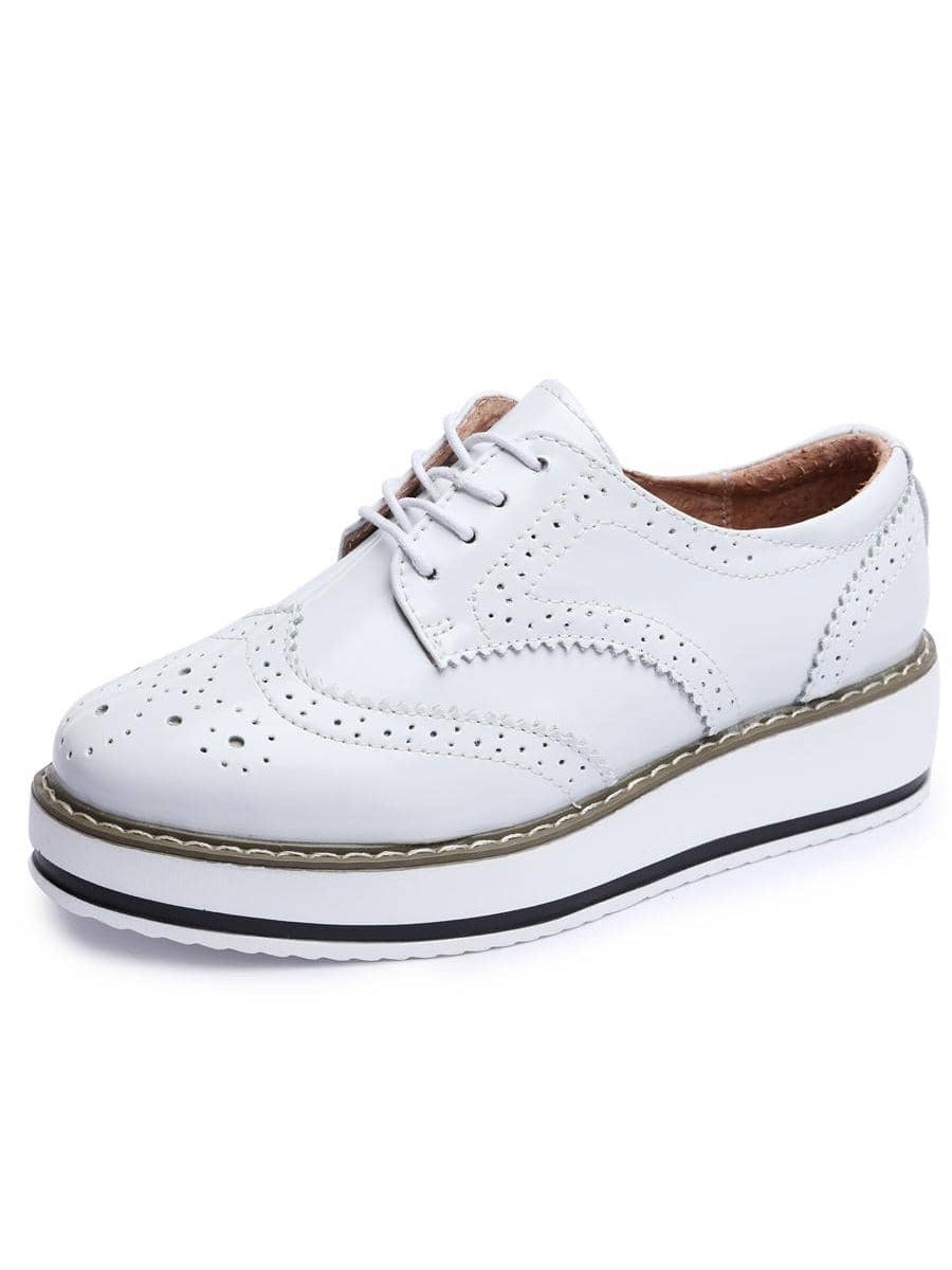 Catata Womens Wingtip Wedges Oxfords Lace-up Platform Brogues Wedding Dress Shoes