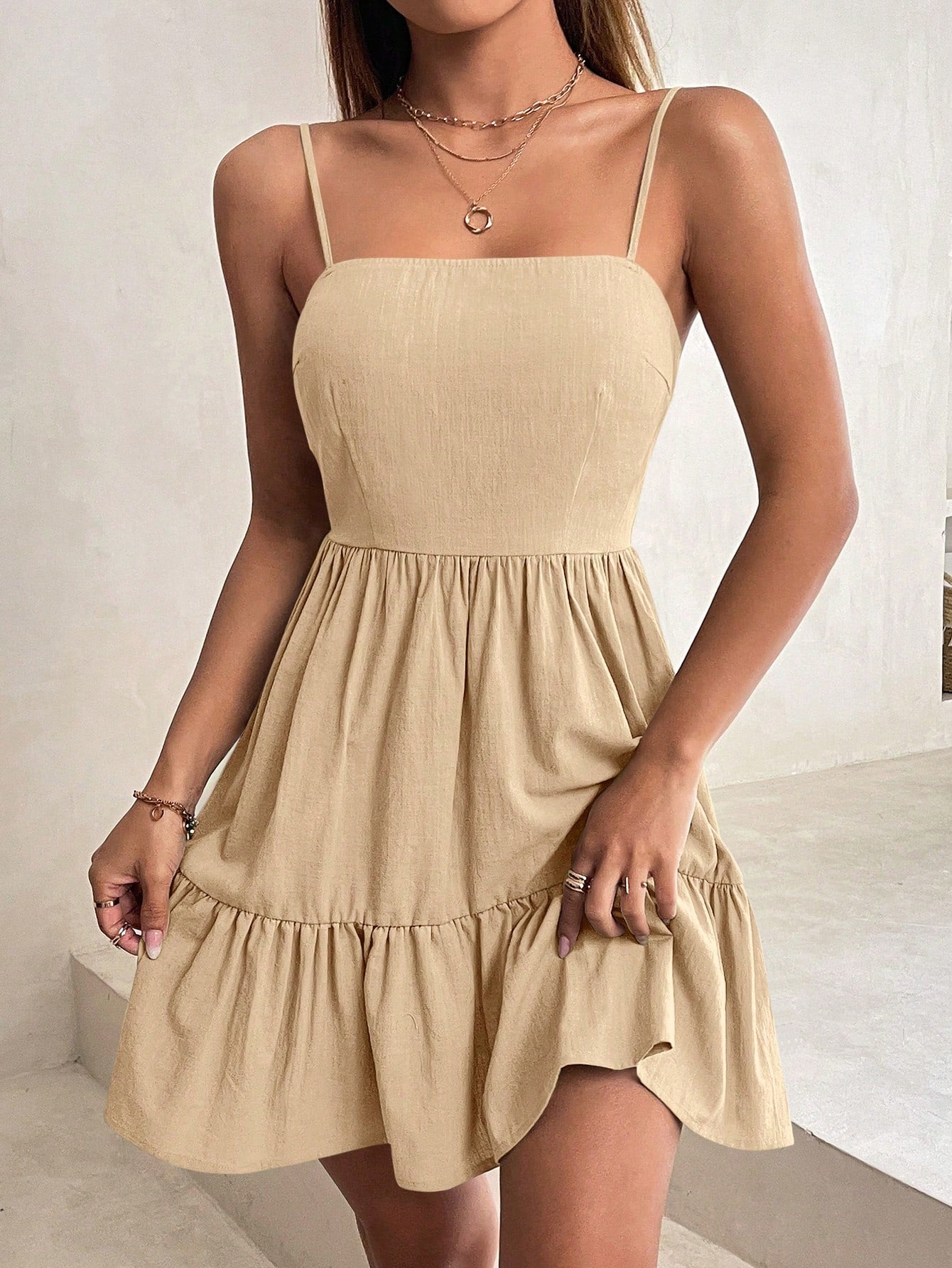 Solid Ruffle Hem Cami Dress