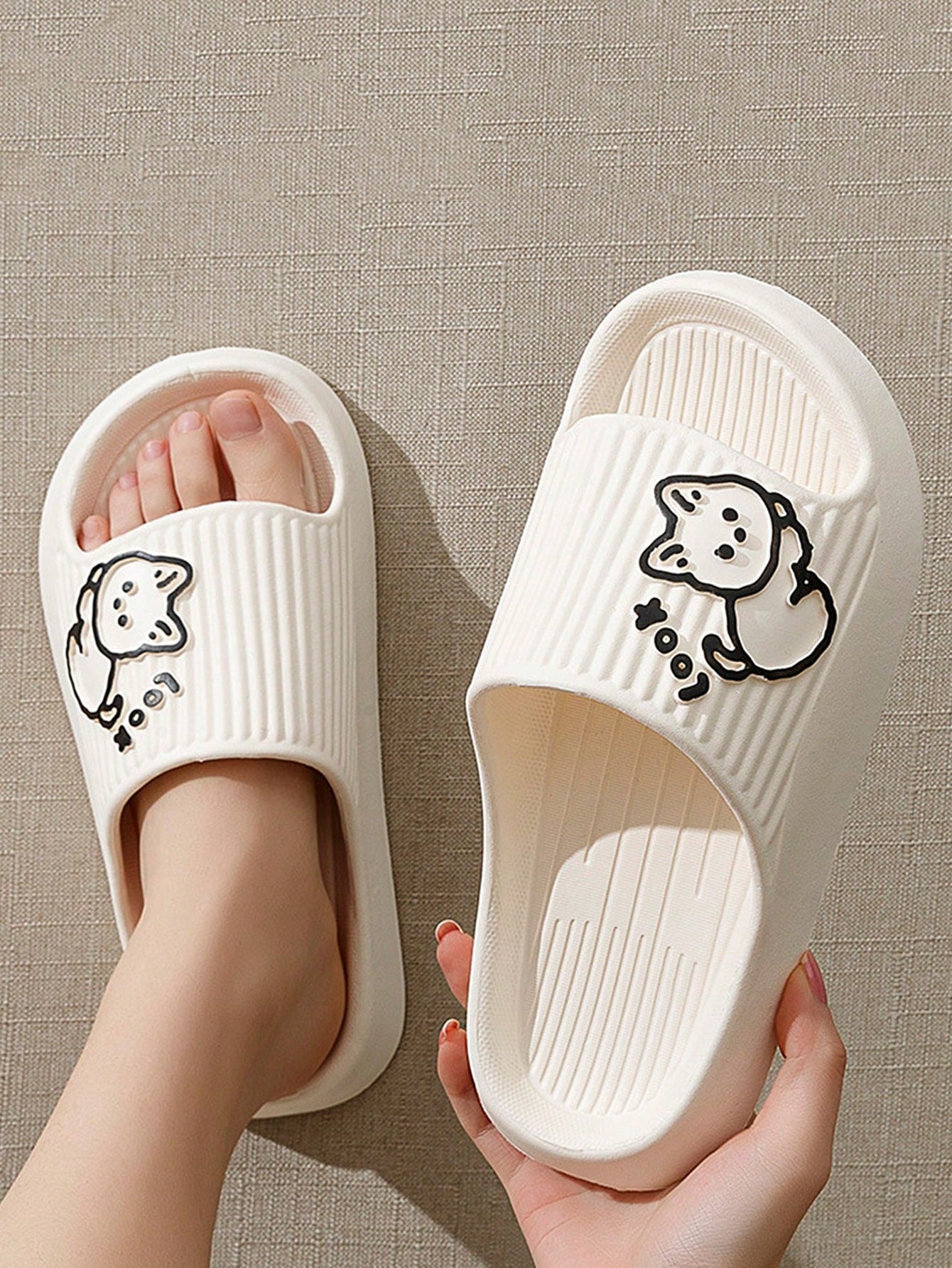 Women Cartoon Graphic Single Band Slides, Fashion Summer EVA Slides