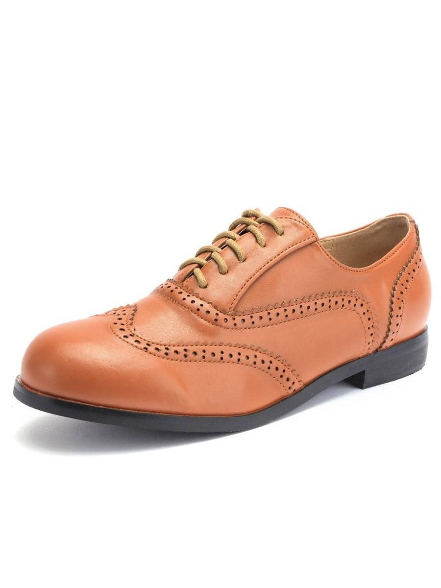 Womens Classic Wingtip Brogue Lace Up Low Heel Dress Oxfords