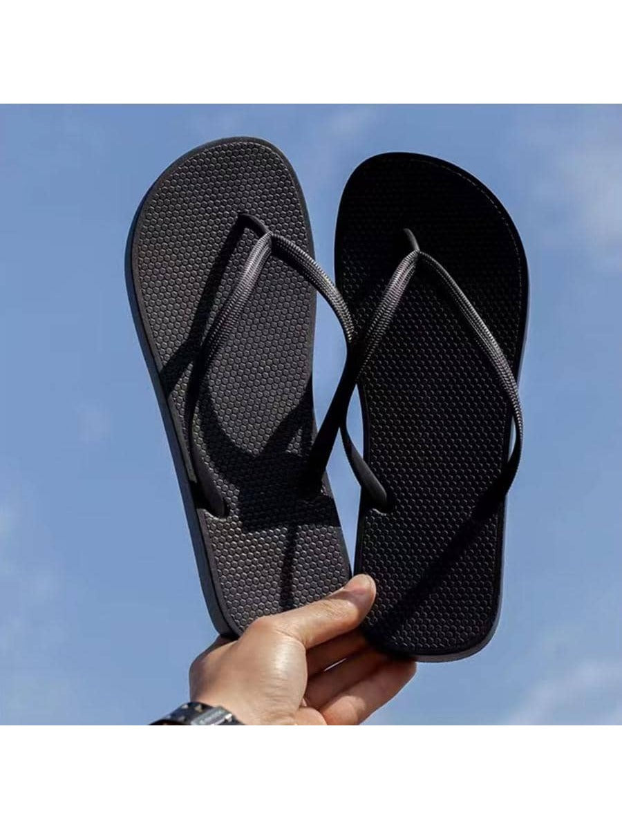 Women Anti-slip Toe Post Slippers, Fashion Black PVC Flip Flops